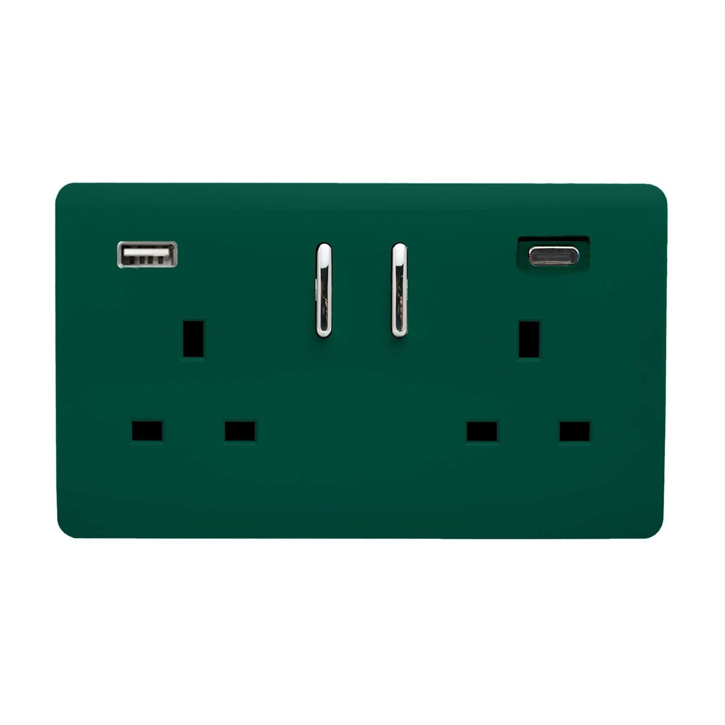 Trendi Switch 2 Gang USB 3100mA Type A & C USB Plug Socketin Dark Forest Green