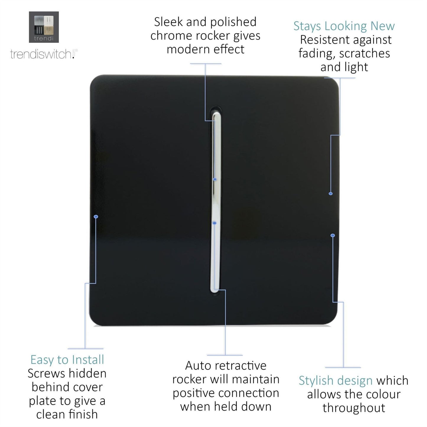 Trendi Switch 1 Gang Retractive Doorbell Switchin Piano Black