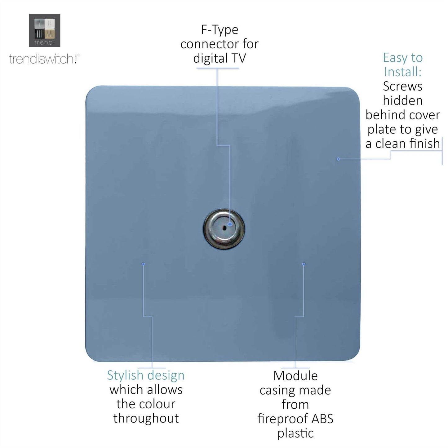 Trendi Switch 1 Gang Male F-Type Satellite Television Socketin Sky Blue
