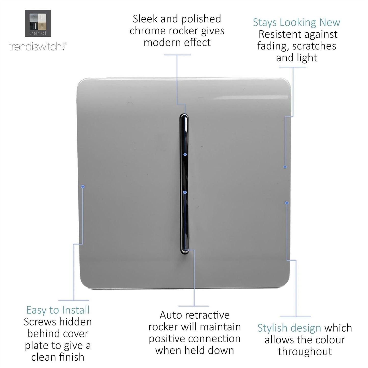 Trendi Switch 1 Gang Retractive Home Automation Switchin Light Grey
