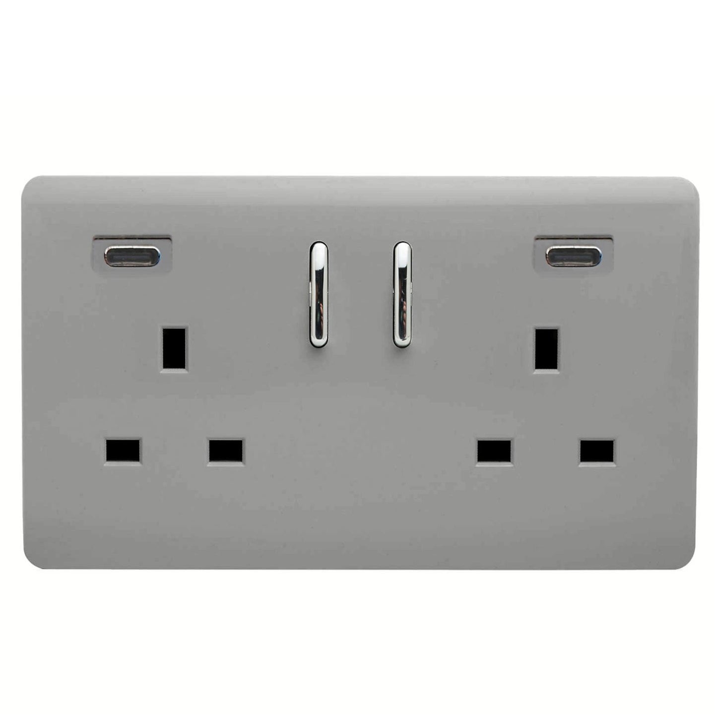 Trendi Switch 2 Gang USB 45W Type C USB Plug Socket in Light Grey