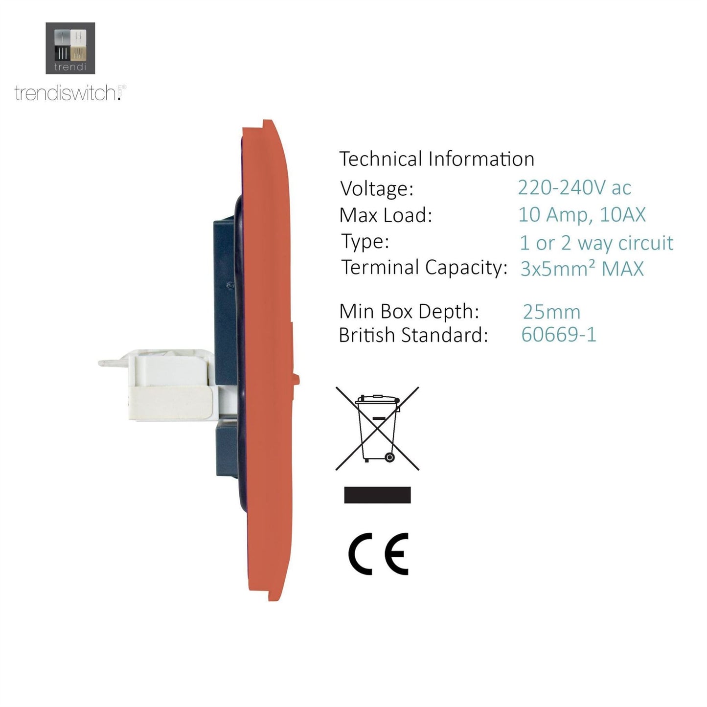Trendi Switch 2 Gang Female TV Co-Axial & Telephone Slave Socketsin Copper