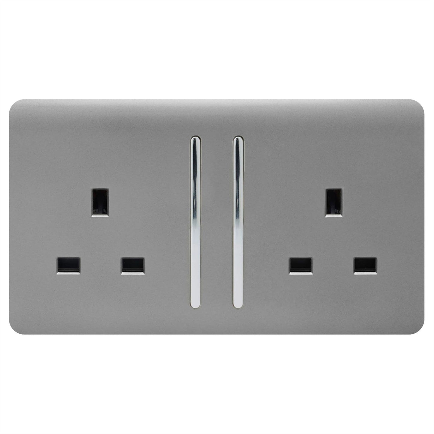 Trendi Switch 2 Gang Long Switched Plug Socketin Light Grey