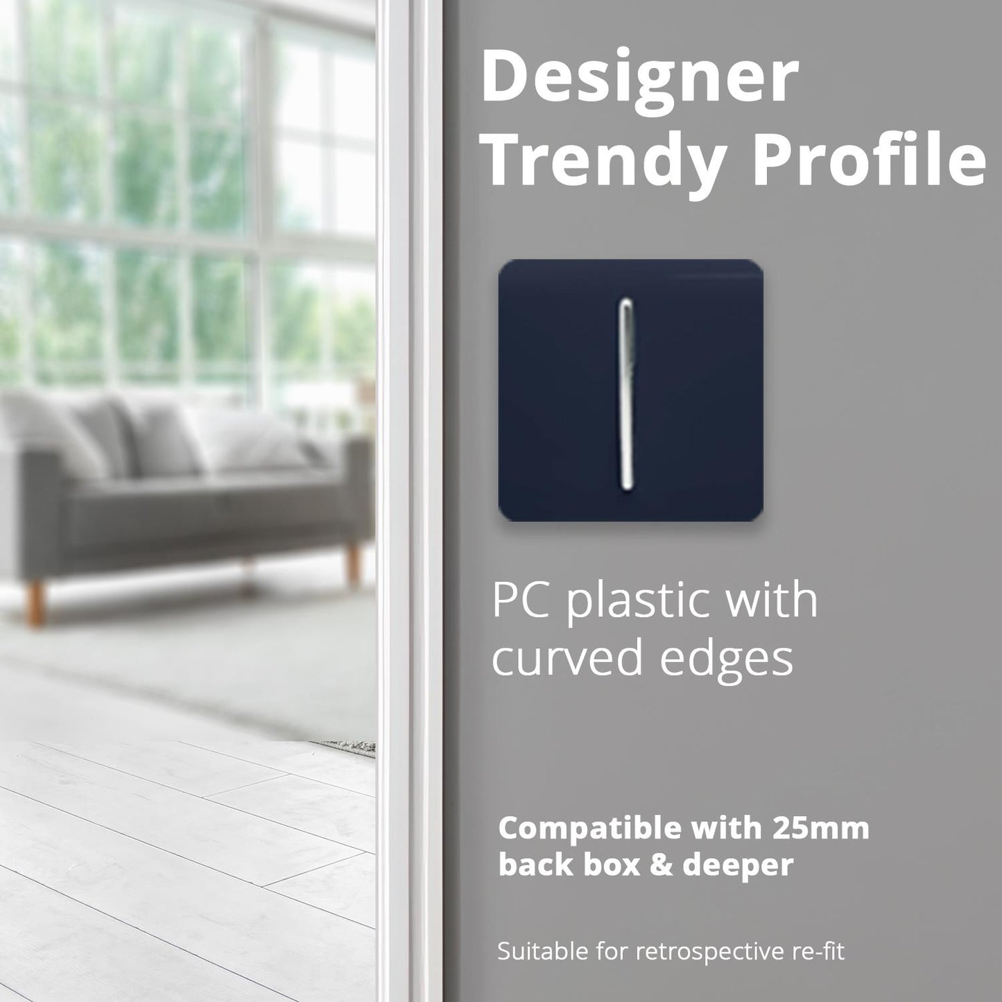 Trendi Switch 1 Gang 1 or 2 way Rocker Light Switchin Navy Blue