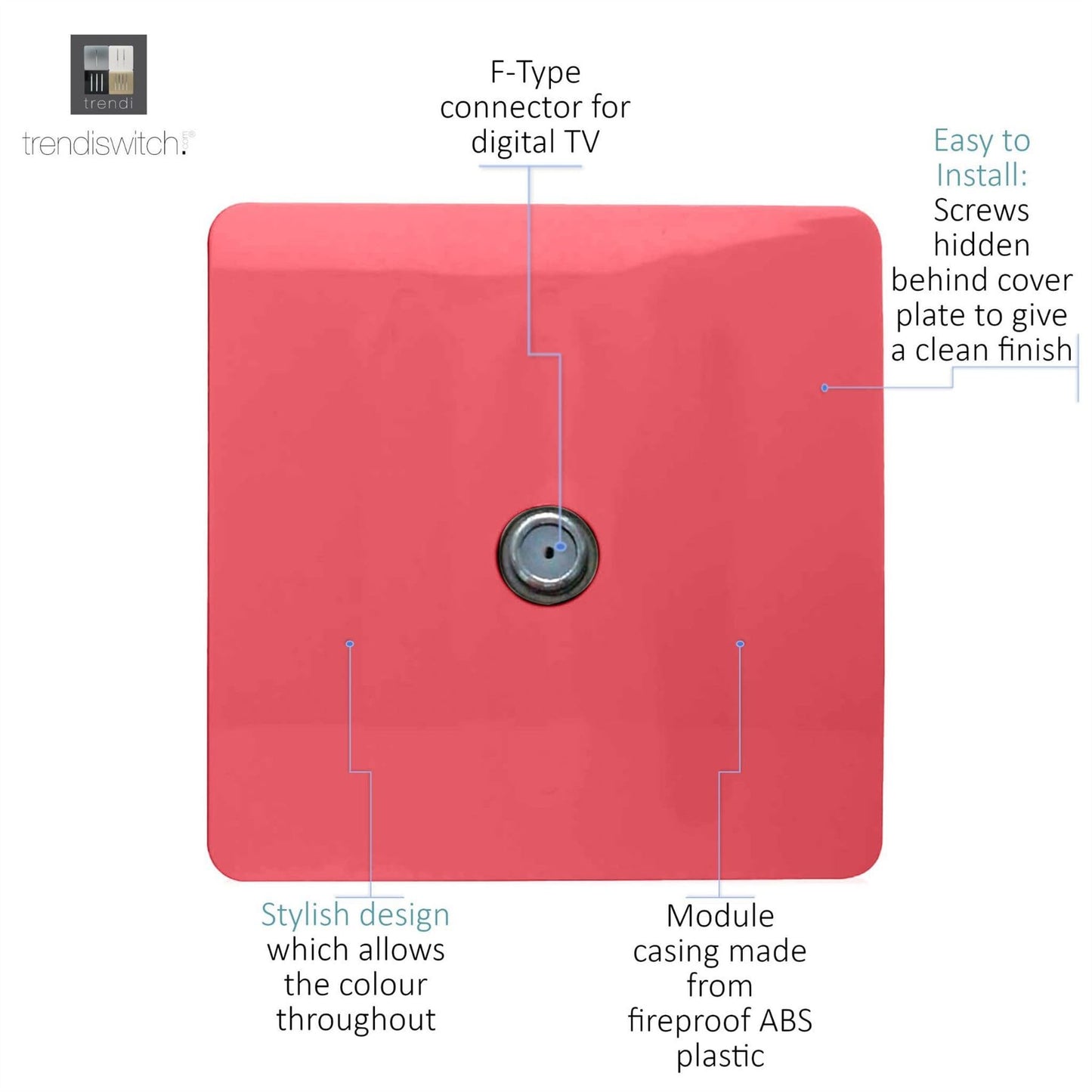 Trendi Switch 1 Gang Male F-Type Satellite Television Socketin Strawberry Red