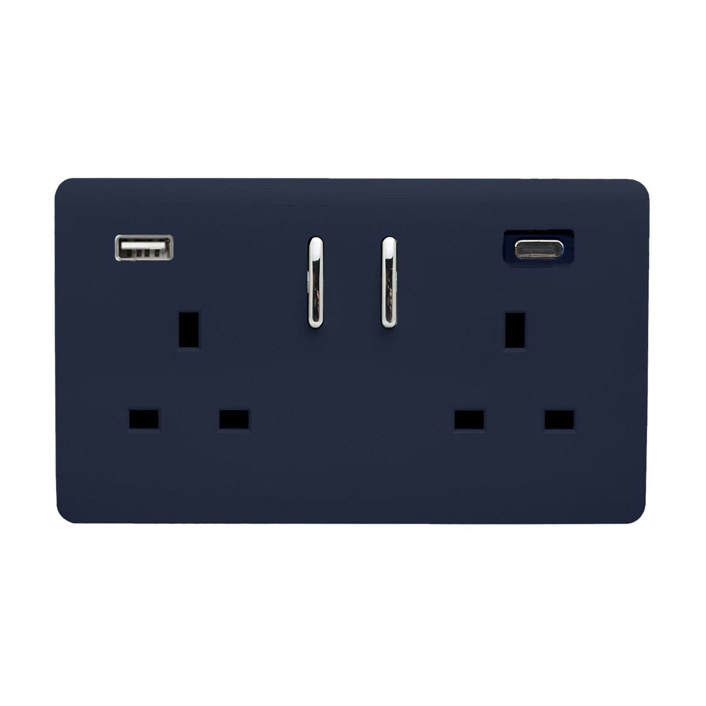 Trendi Switch 2 Gang USB 3100mA Type A & C USB Plug Socketin Navy Blue