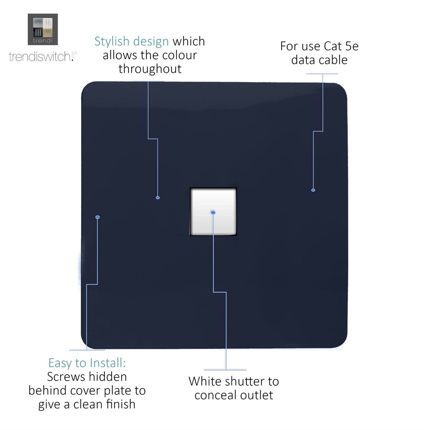 Trendi Switch 1 Gang RJ45 Cat 5e PC Ethernet Socketin Navy Blue
