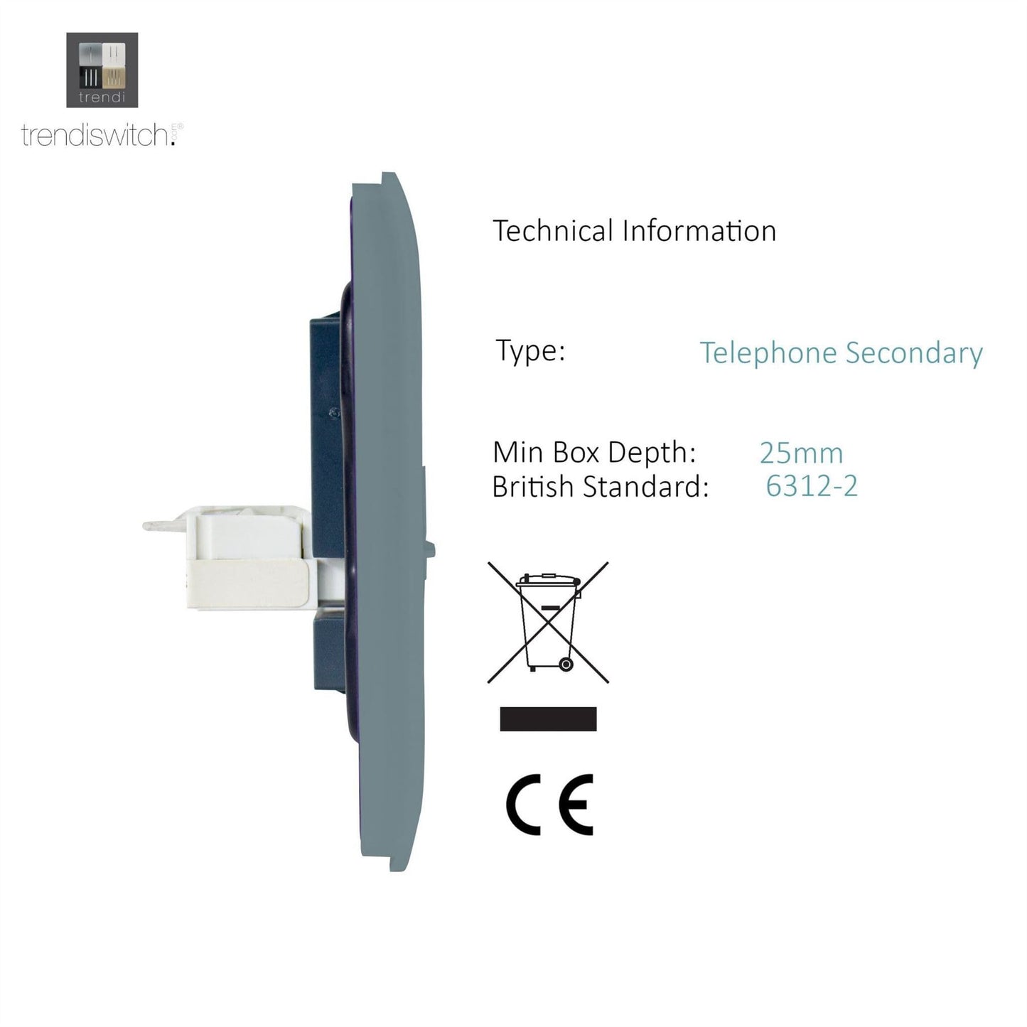 Trendi Switch 2 Gang Cat 3 Telephone Slave Socketin Cool Grey