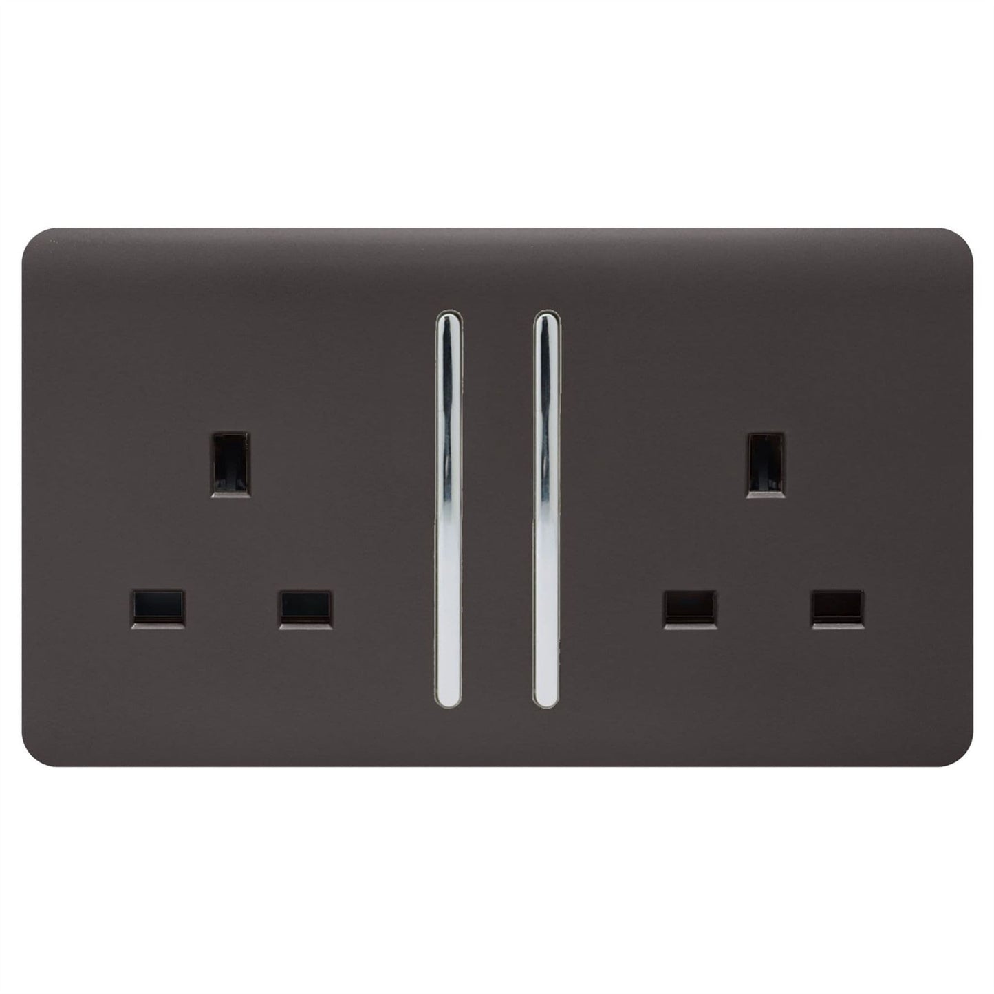 Trendi Switch 2 Gang Long Switched Plug Socketin Dark Mocha Brown