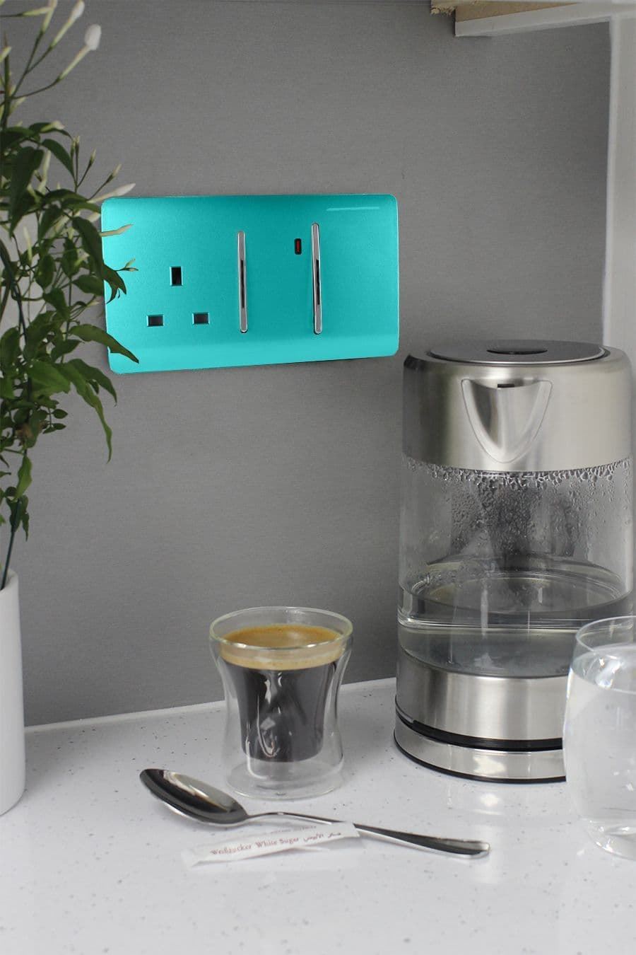 Trendi Switch 45 Amp Cooker Switch & 13 Amp Plug Socket with Neonin Bright Teal