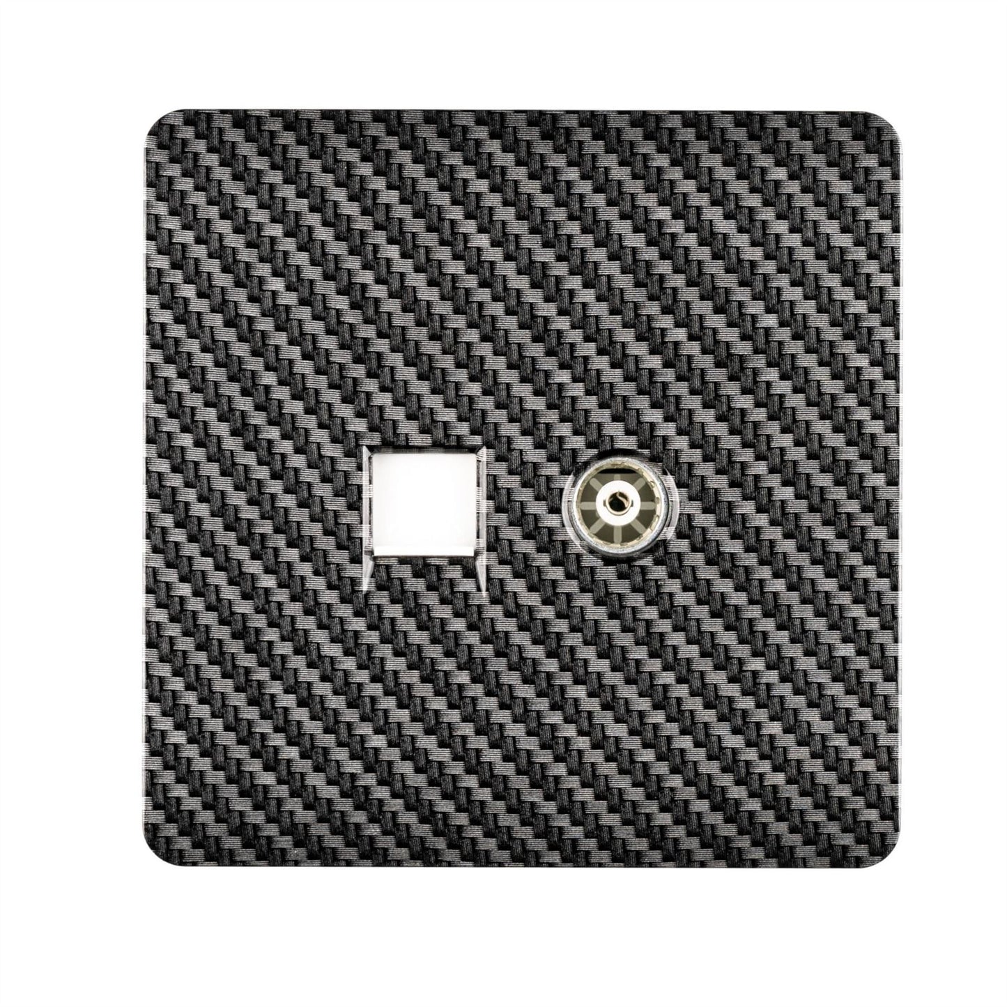 Trendi Switch 2 Gang Female TV Co-Axial & Telephone Slave Socketsin Carbon Fibre