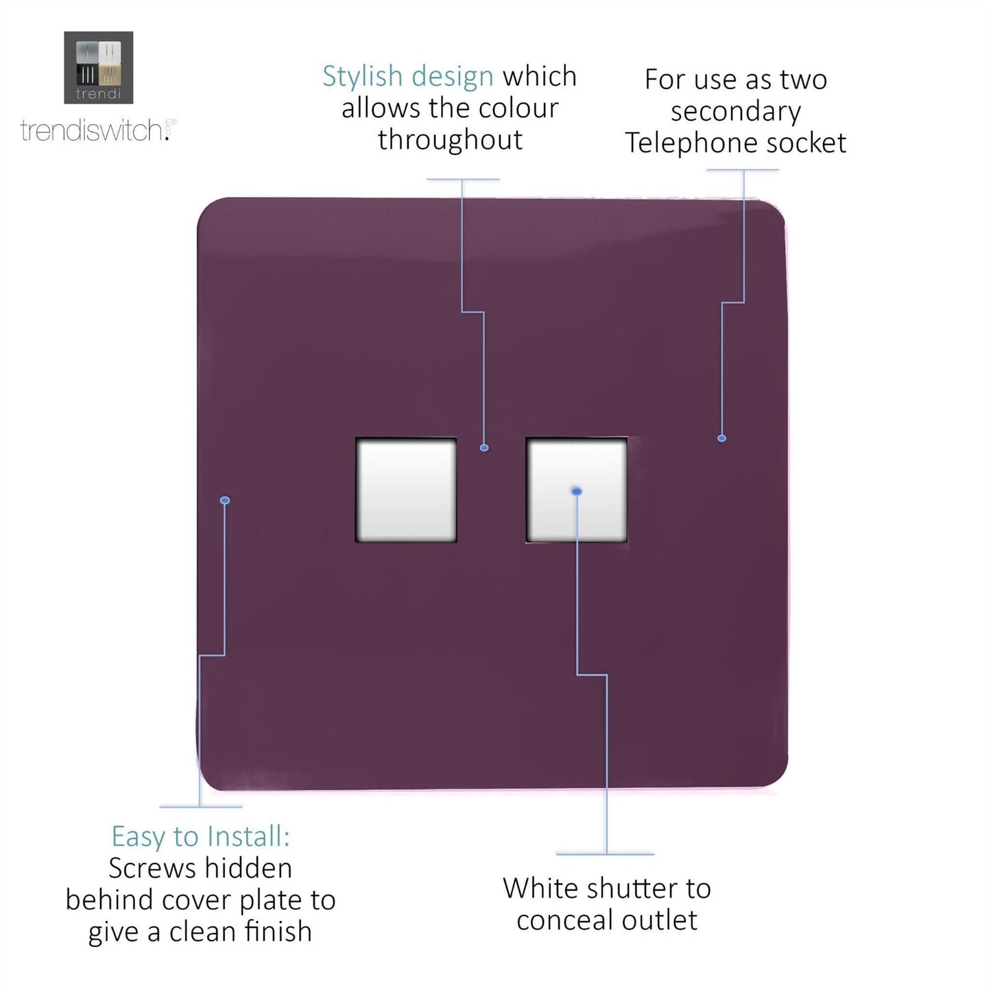 Trendi Switch 2 Gang Cat 3 Telephone Slave Socketin Plum Purple