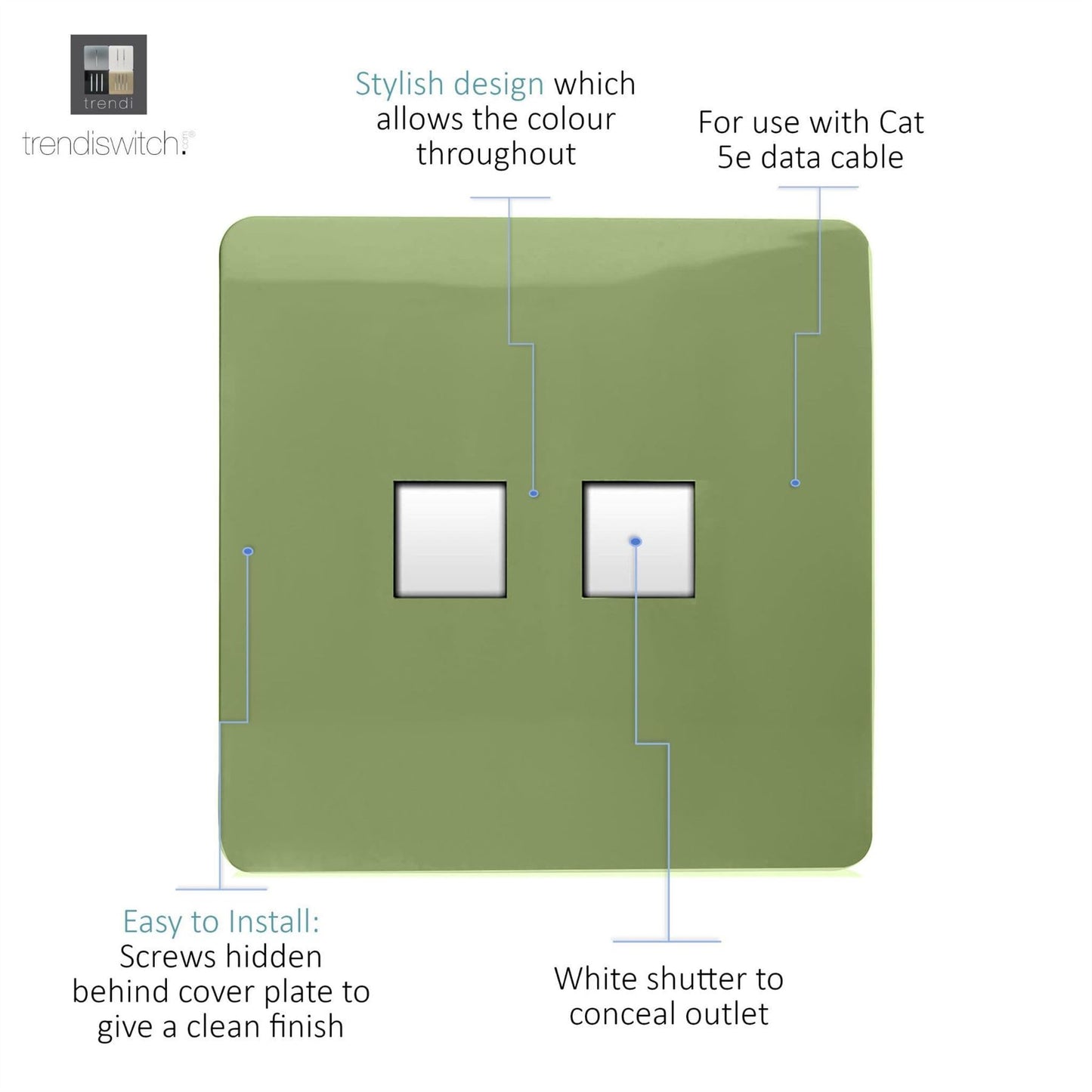 Trendi Switch 2 Gang RJ45 Cat 5e PC Ethernet Socketin Moss Green