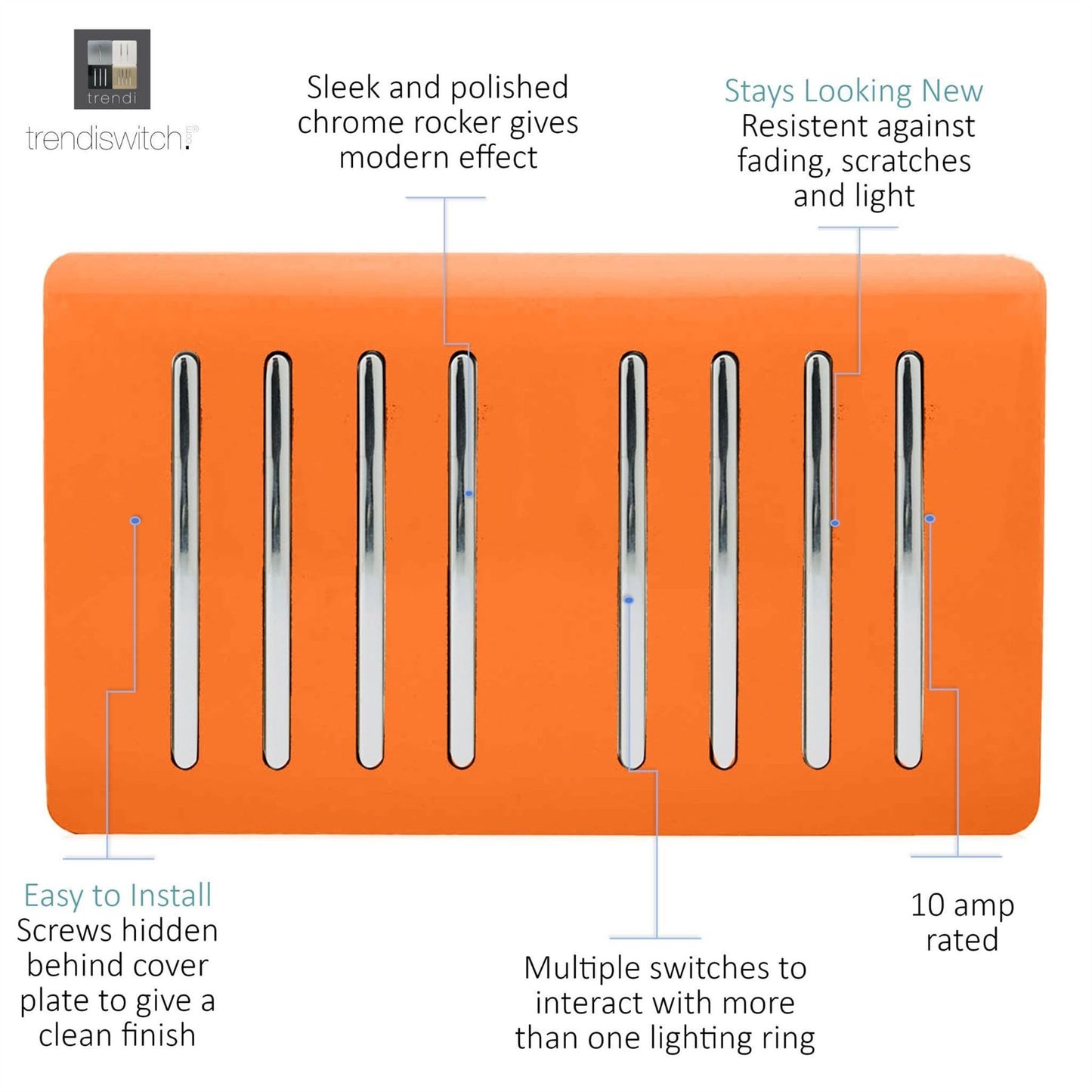 Trendi Switch 8 Gang 1 or 2 Way Light Switchin Sunset Orange