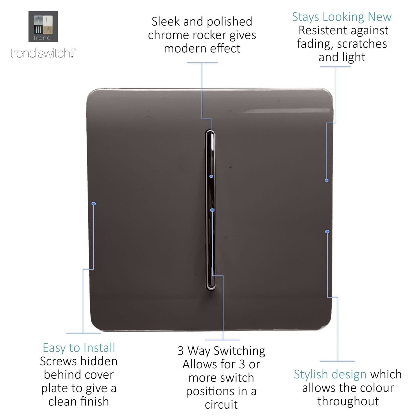 Trendi Switch 1 Gang Intermediate Rocker Light Switchin Dark Mocha Brown