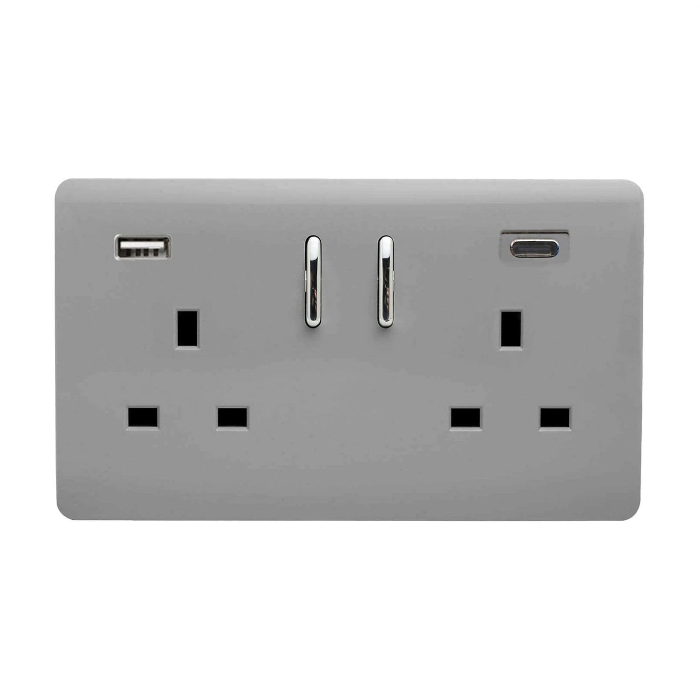 Trendi Switch 2 Gang USB 3100mA Type A & C USB Plug Socketin Light Grey