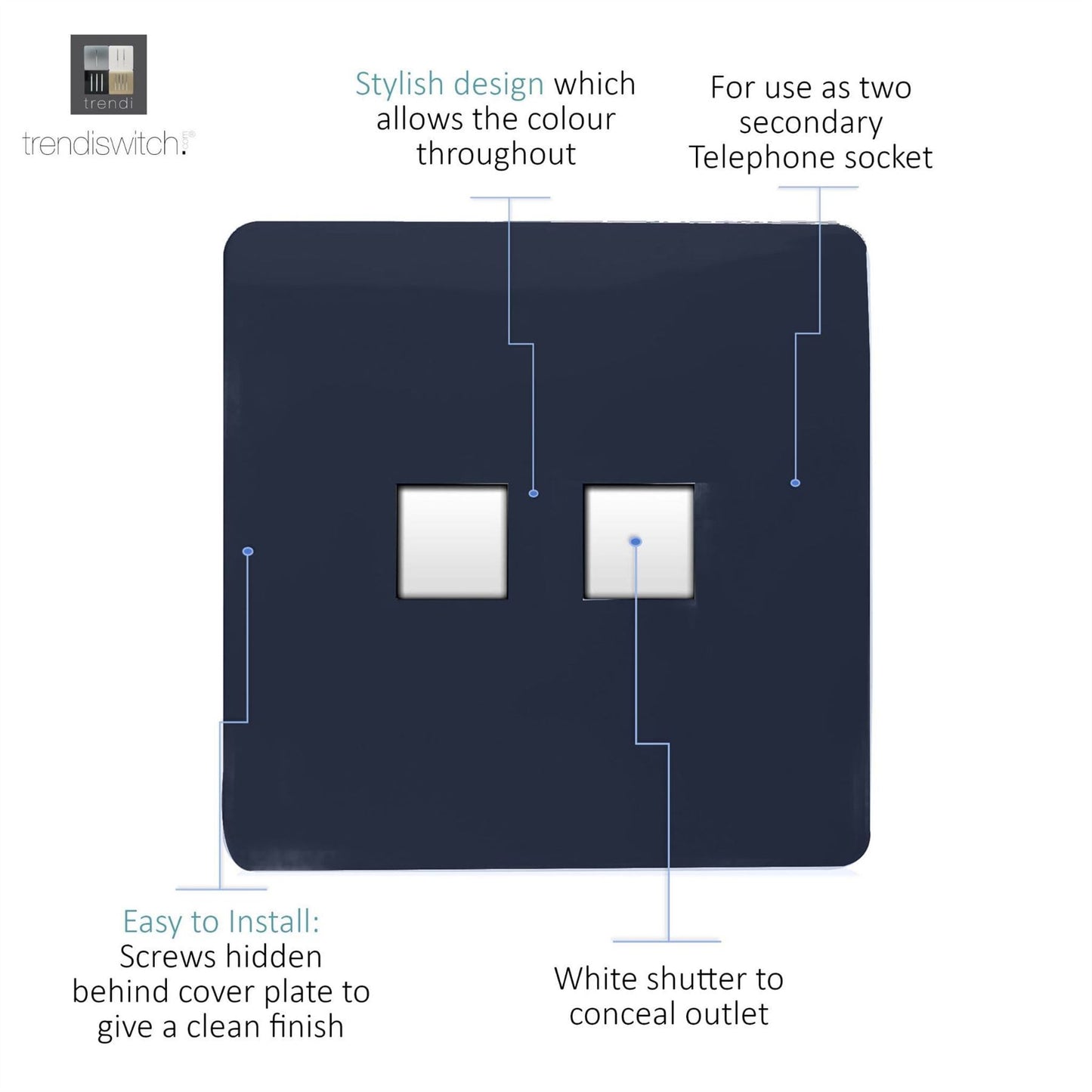 Trendi Switch 2 Gang Cat 3 Telephone Slave Socketin Navy Blue