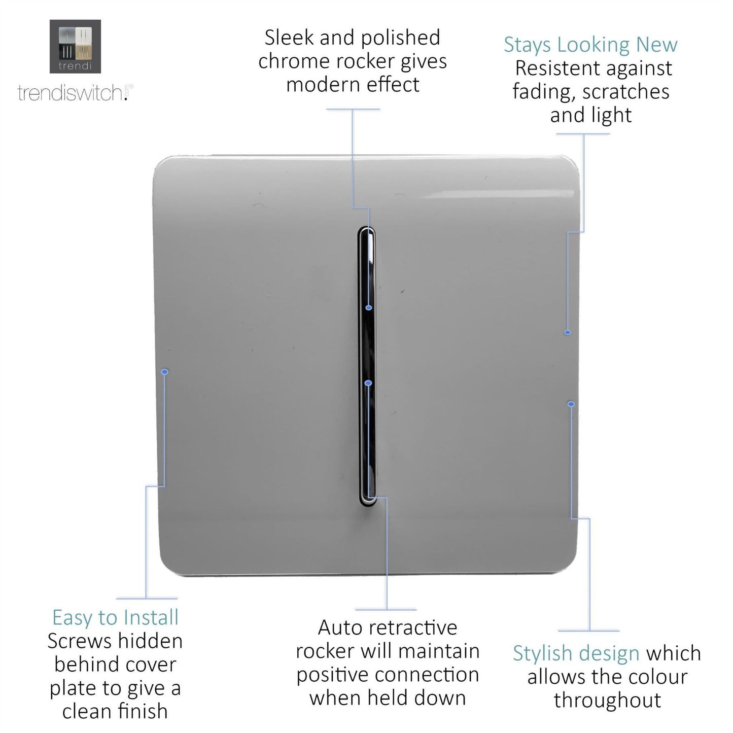 Trendi Switch 1 Gang Retractive Doorbell Switchin Light Grey