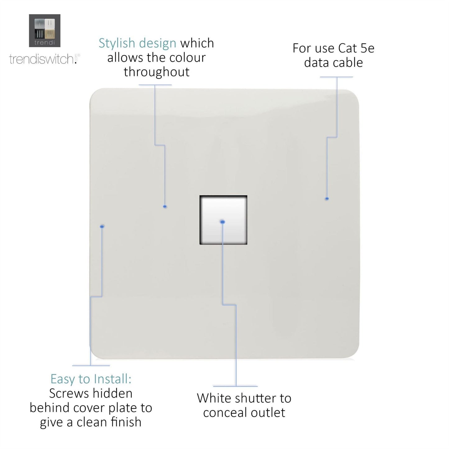 Trendi Switch 1 Gang RJ45 Cat 5e PC Ethernet Socketin Ice White