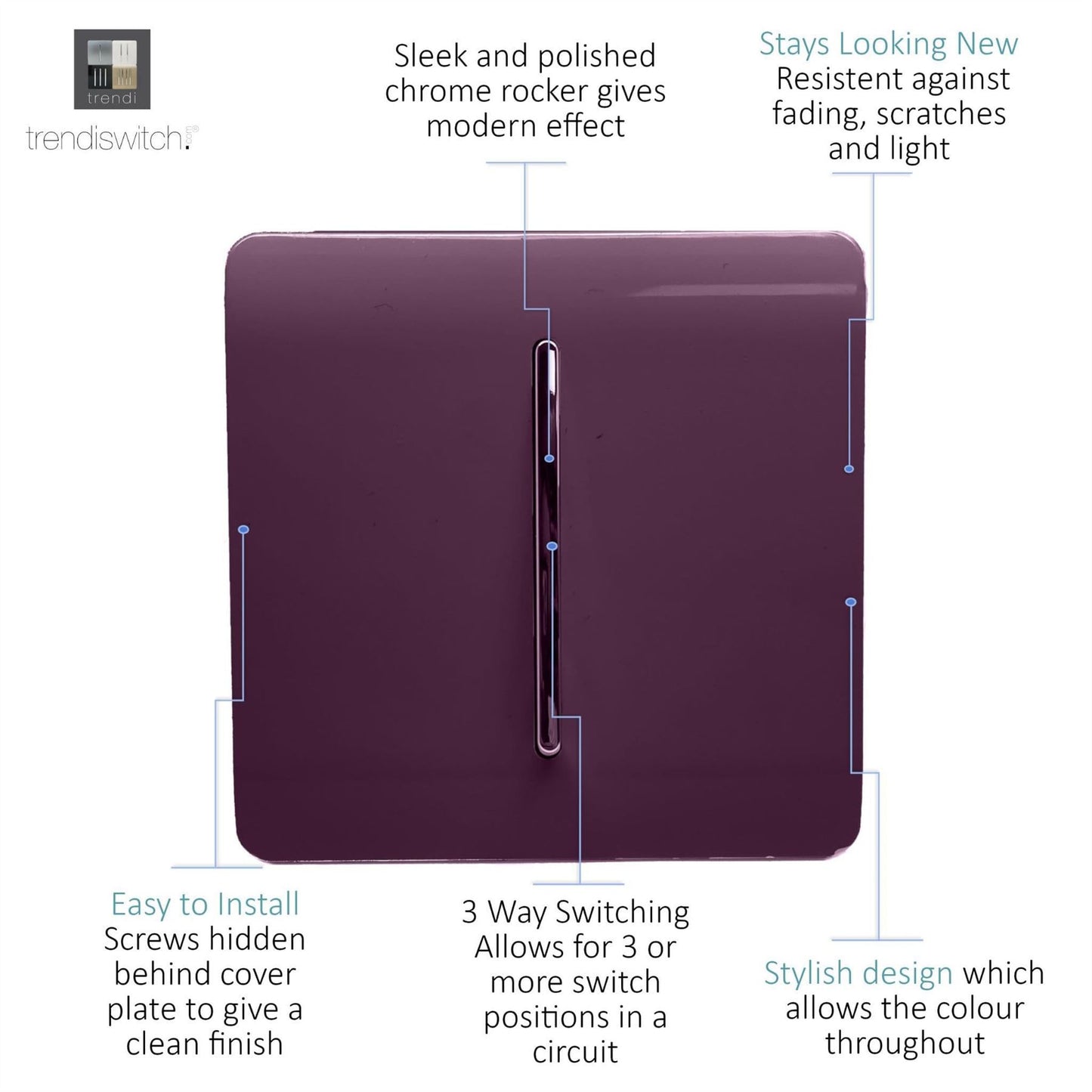Trendi Switch 1 Gang Intermediate Rocker Light Switchin Plum Purple