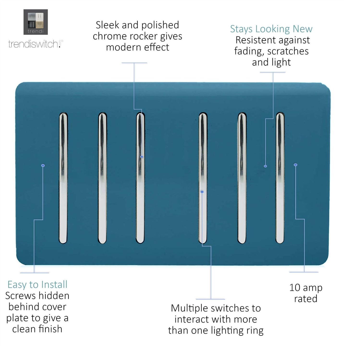 Trendi Switch 6 Gang 1 or 2 Way Light Switchin Midnight Blue