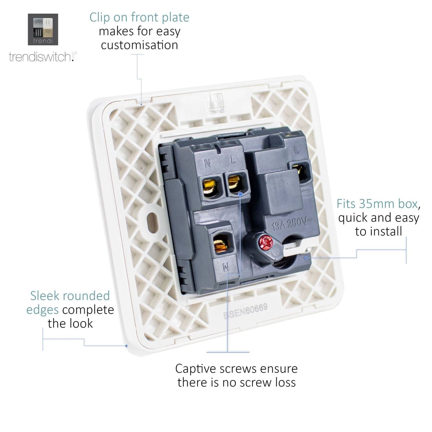 Trendi Switch 13 Amp Fused Spur with Flex Outletin Charcoal Grey
