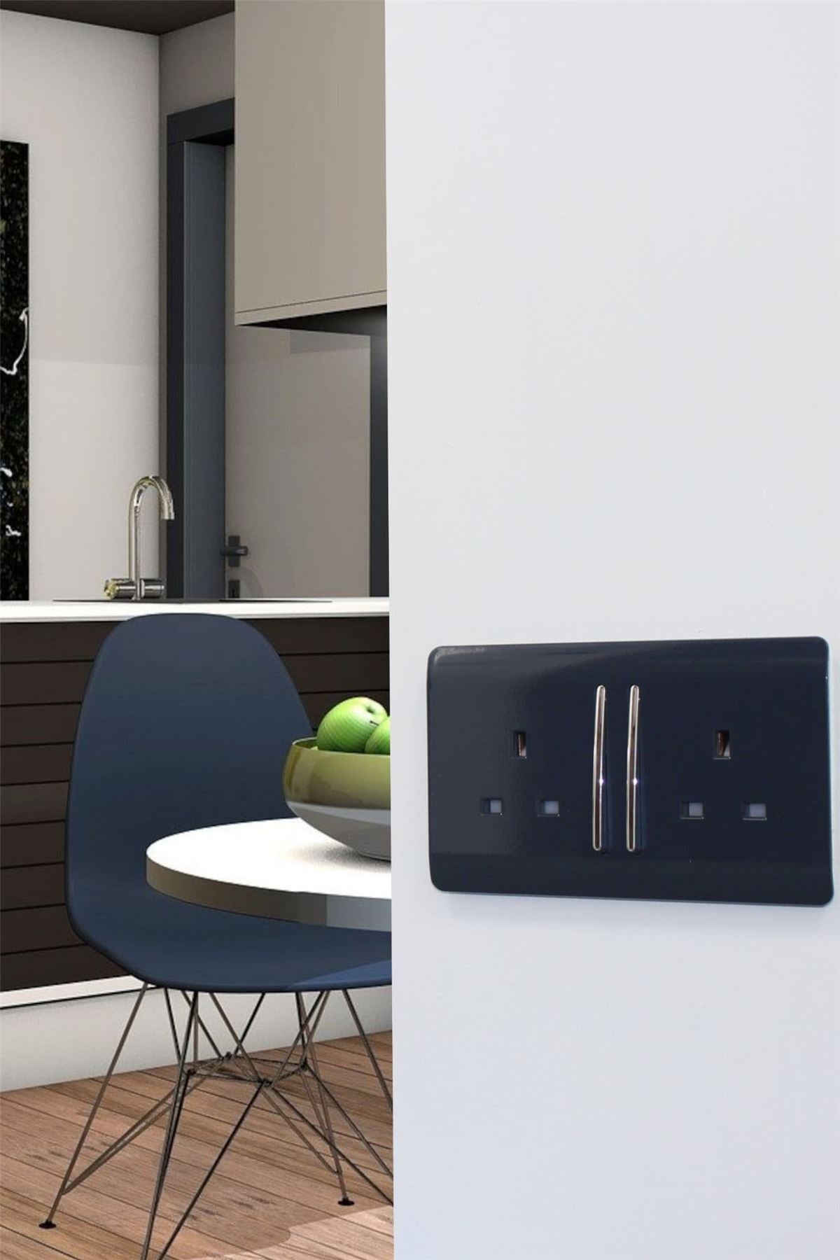 Trendi Switch 2 Gang Long Switched Plug Socketin Navy Blue