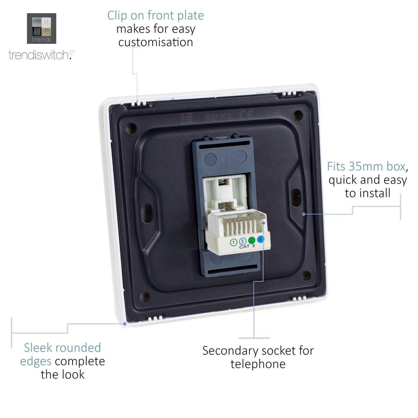 Trendi Switch 1 Gang Cat 3 Telephone Slave Socketin Copper