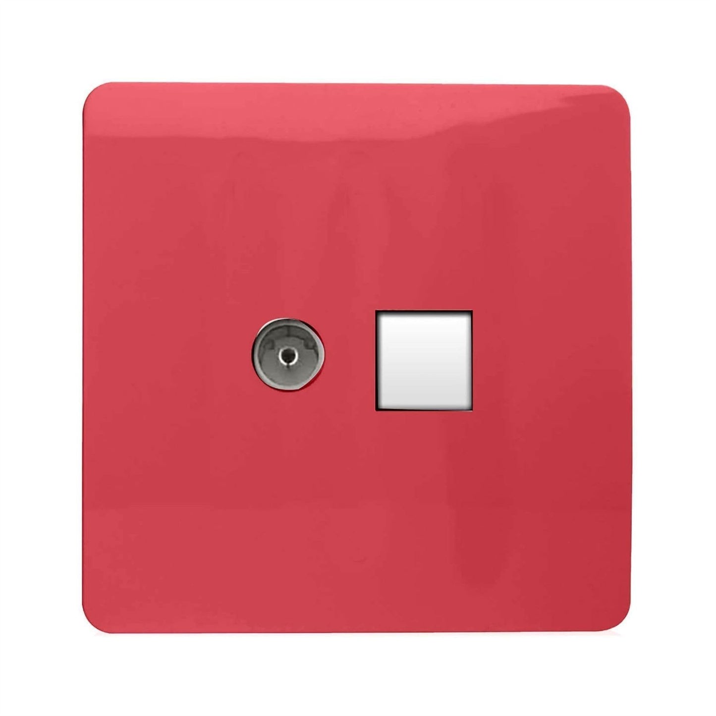 Trendi Switch 2 Gang TV Co-Axial & RJ45 Cat 6 Modern Designer PC Ethernet Socketsin Strawberry Red