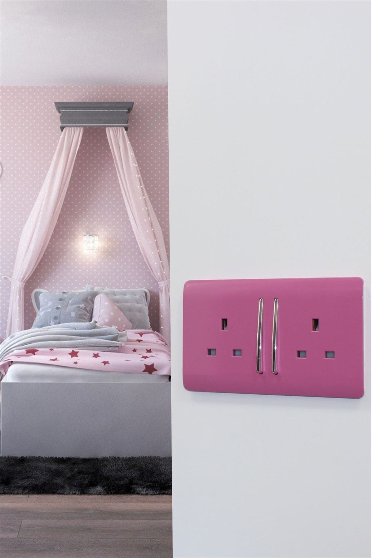 Trendi Switch 2 Gang Long Switched Plug Socketin Candy Pink