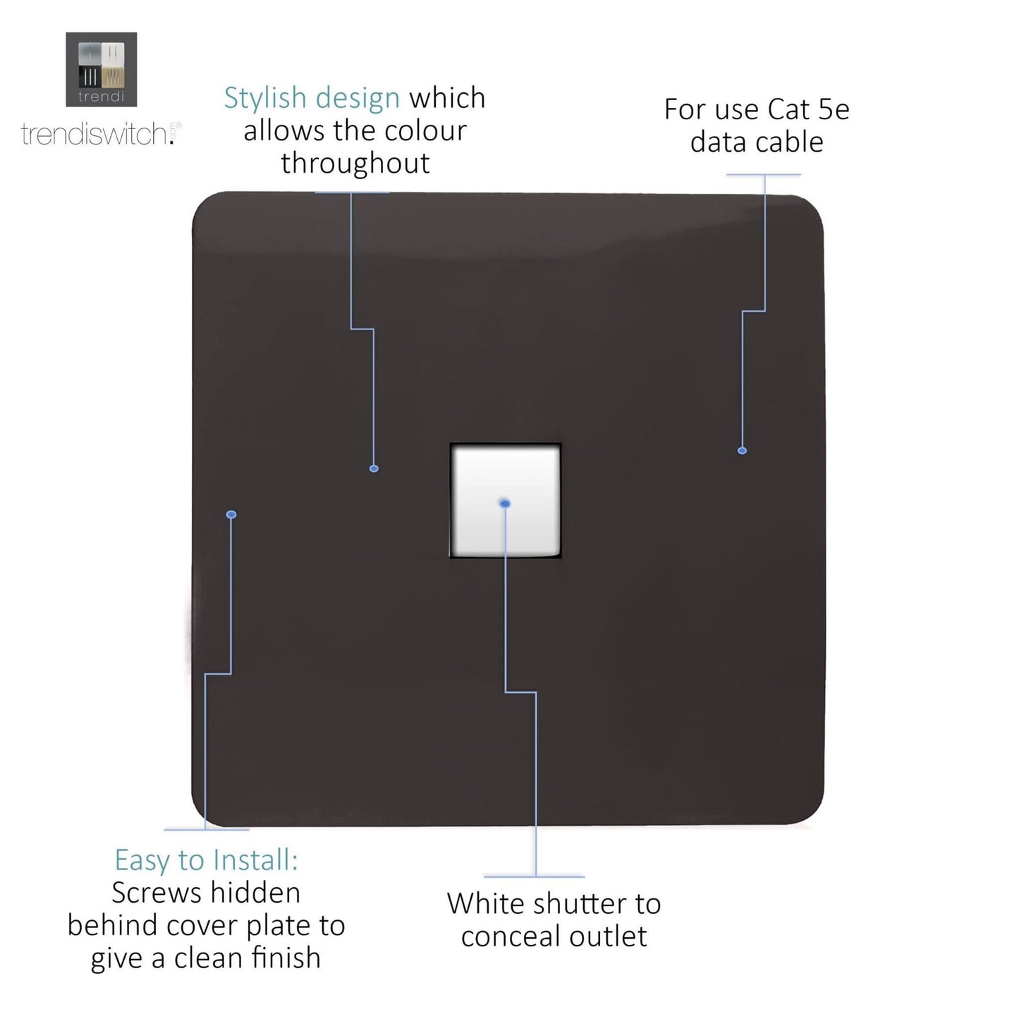 Trendi Switch 1 Gang RJ45 Cat 5e PC Ethernet Socketin Dark Mocha Brown