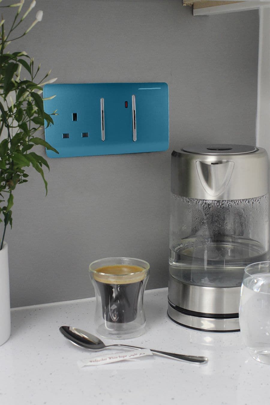 Trendi Switch 45 Amp Cooker Switch & 13 Amp Plug Socket with Neonin Ocean Blue