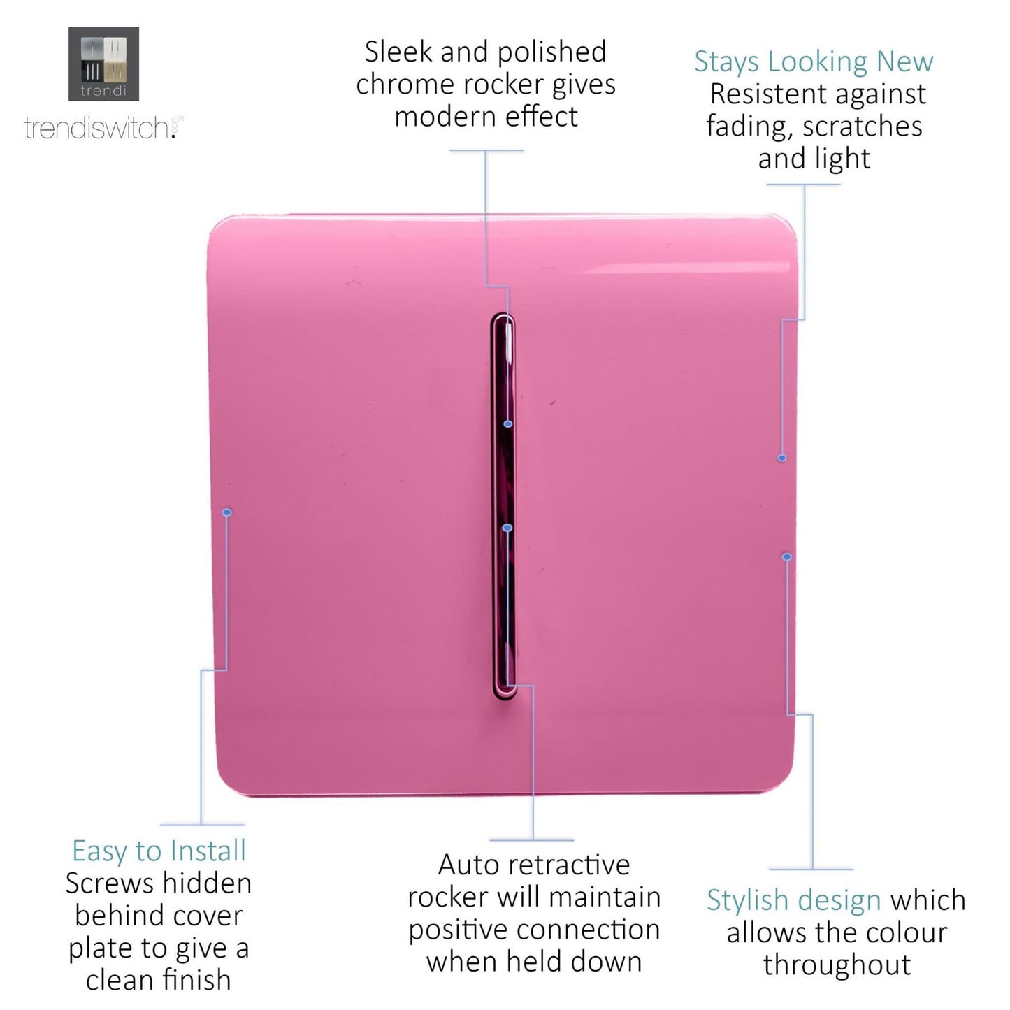 Trendi Switch 1 Gang Retractive Doorbell Switchin Candy Pink