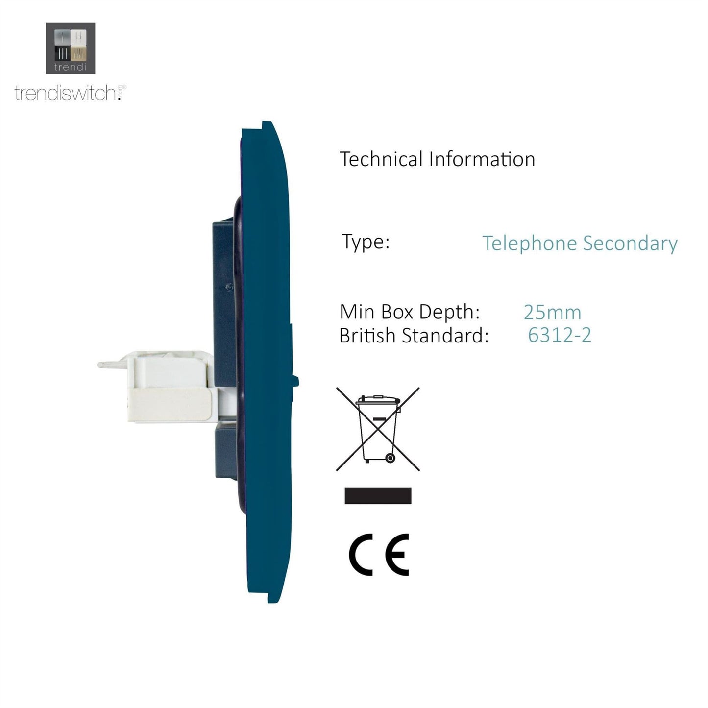 Trendi Switch 2 Gang RJ45 Cat 5e PC Ethernet & Telephone Slave Socketsin Midnight Blue