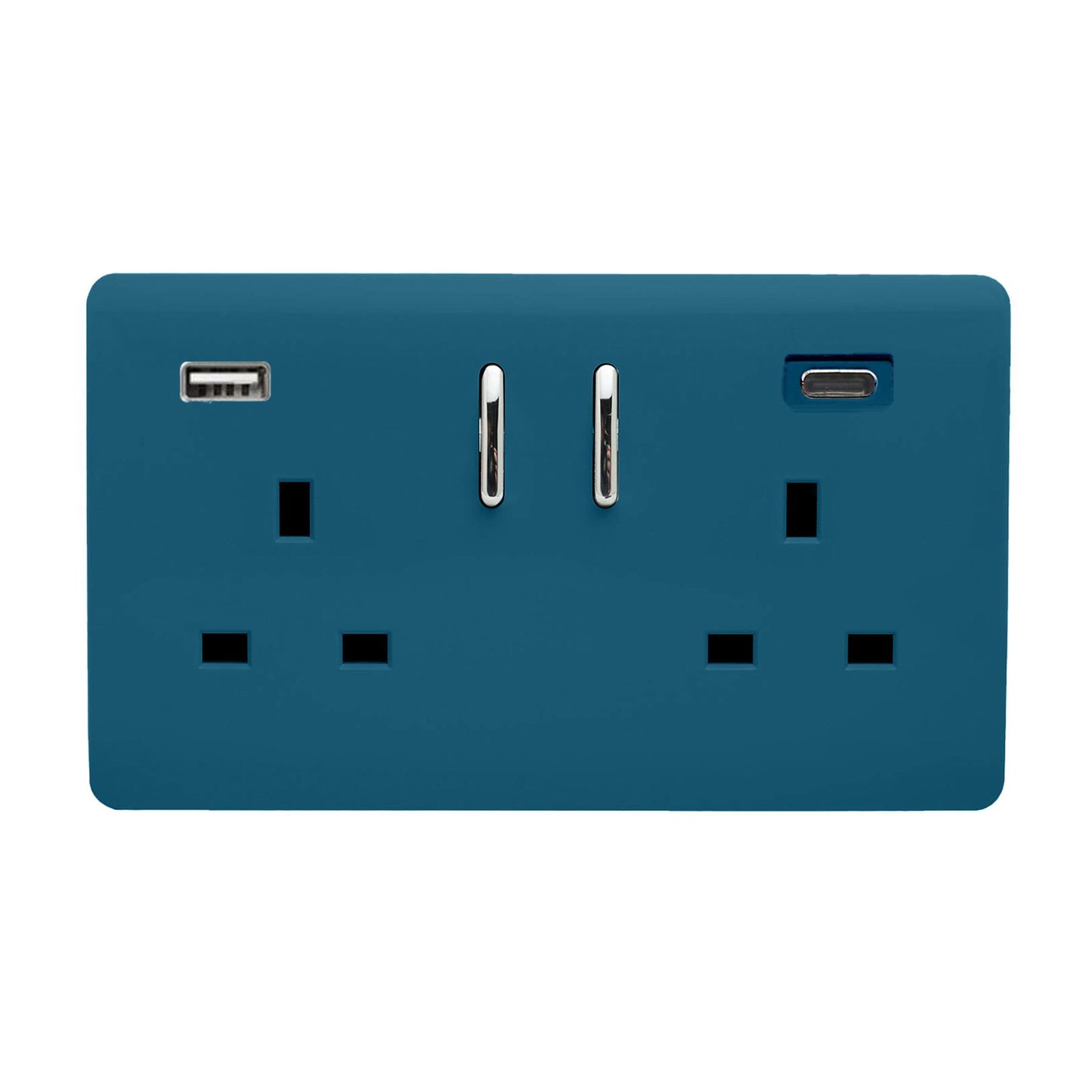 Trendi Switch 2 Gang USB 65W Type A & C USB Plug Socket in Ocean Blue