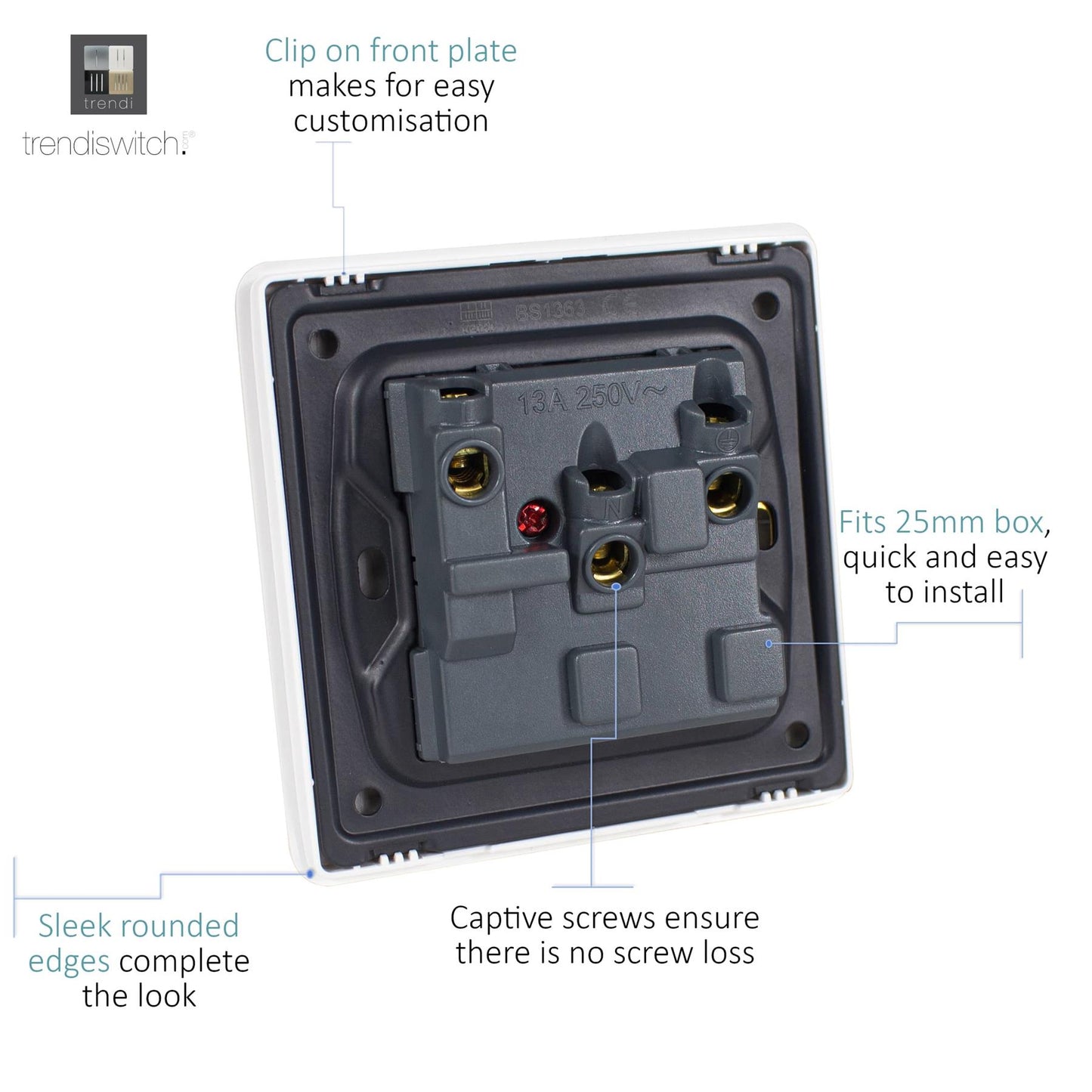 Trendi Switch 1 Gang 13 Amp Switched Plug Socketin Warm Grey