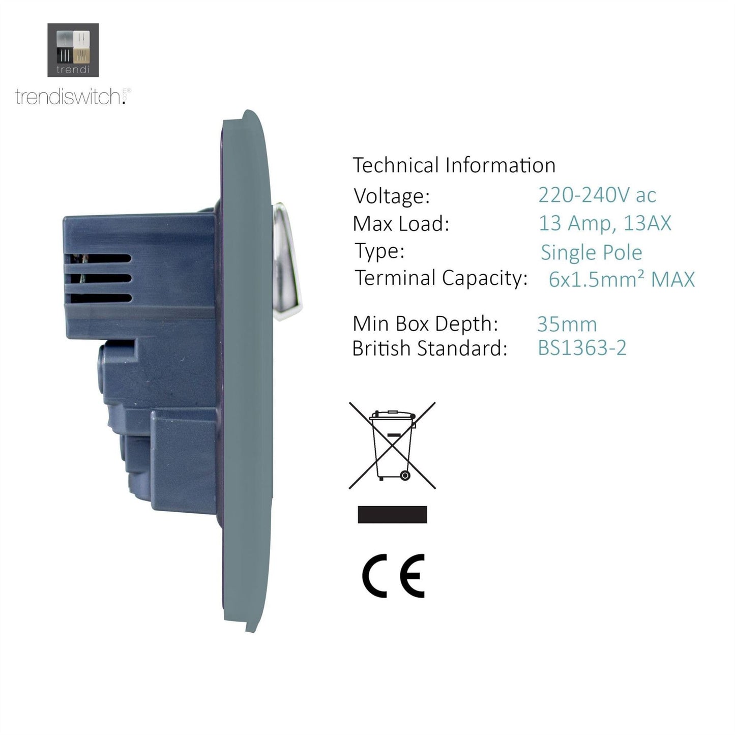 Trendi Switch 2 Gang 4 Port USB 2100mA Plug Socketin Cool Grey