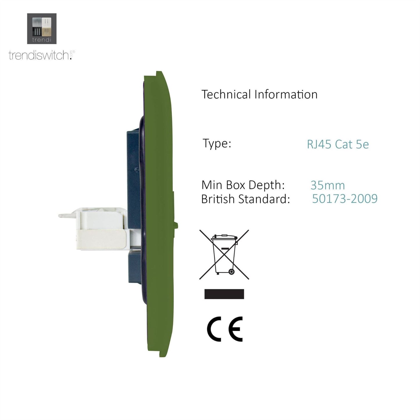 Trendi Switch 1 Gang RJ45 Cat 5e PC Ethernet Socketin Moss Green