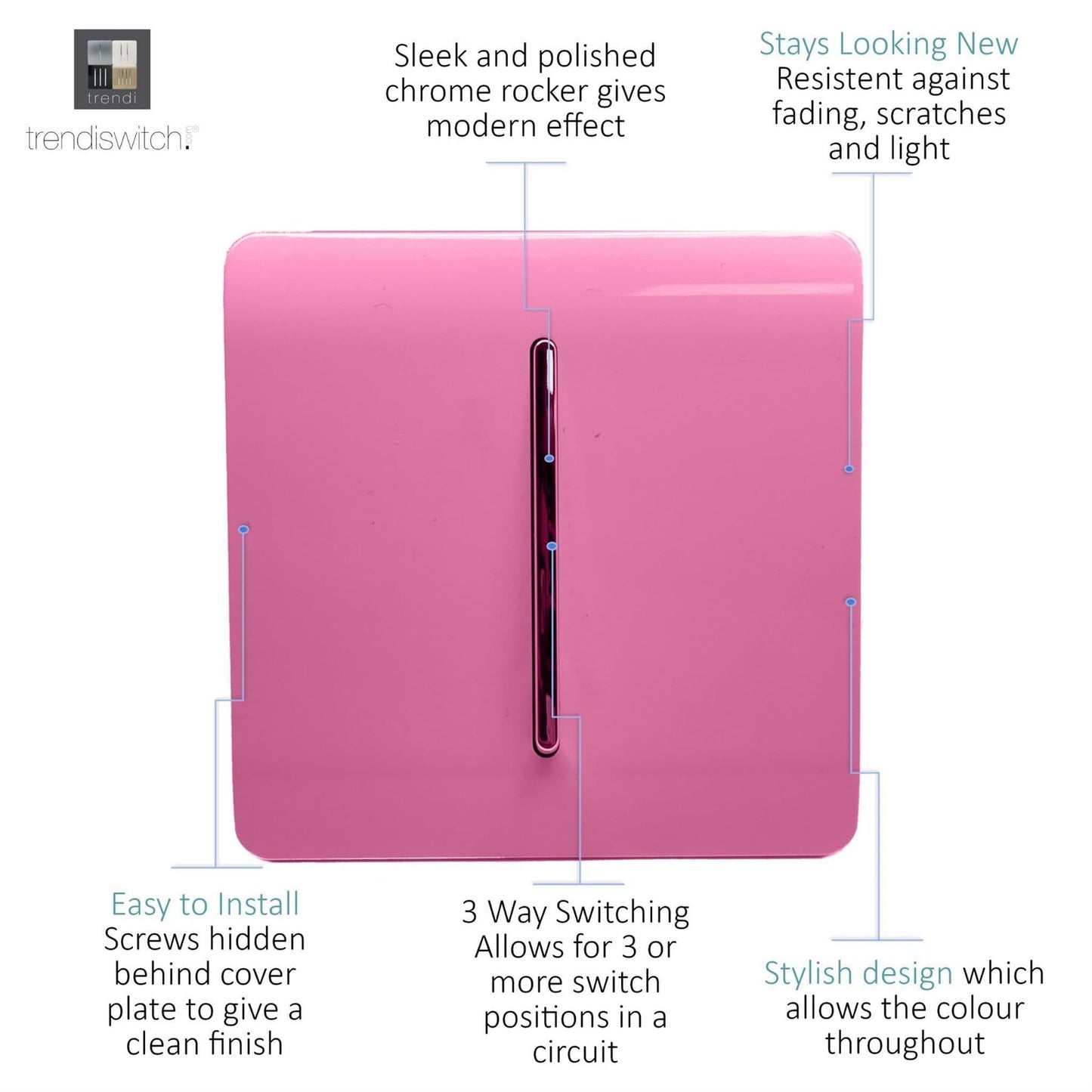 Trendi Switch 1 Gang Intermediate Rocker Light Switchin Candy Pink