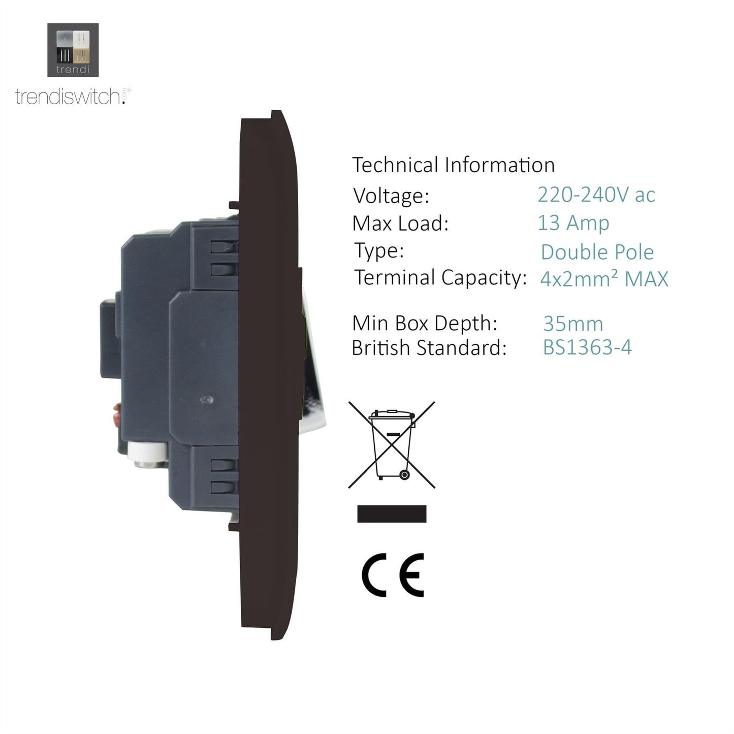 Trendi Switch 13 Amp Fused Spur with Flex Outletin Dark Mocha Brown