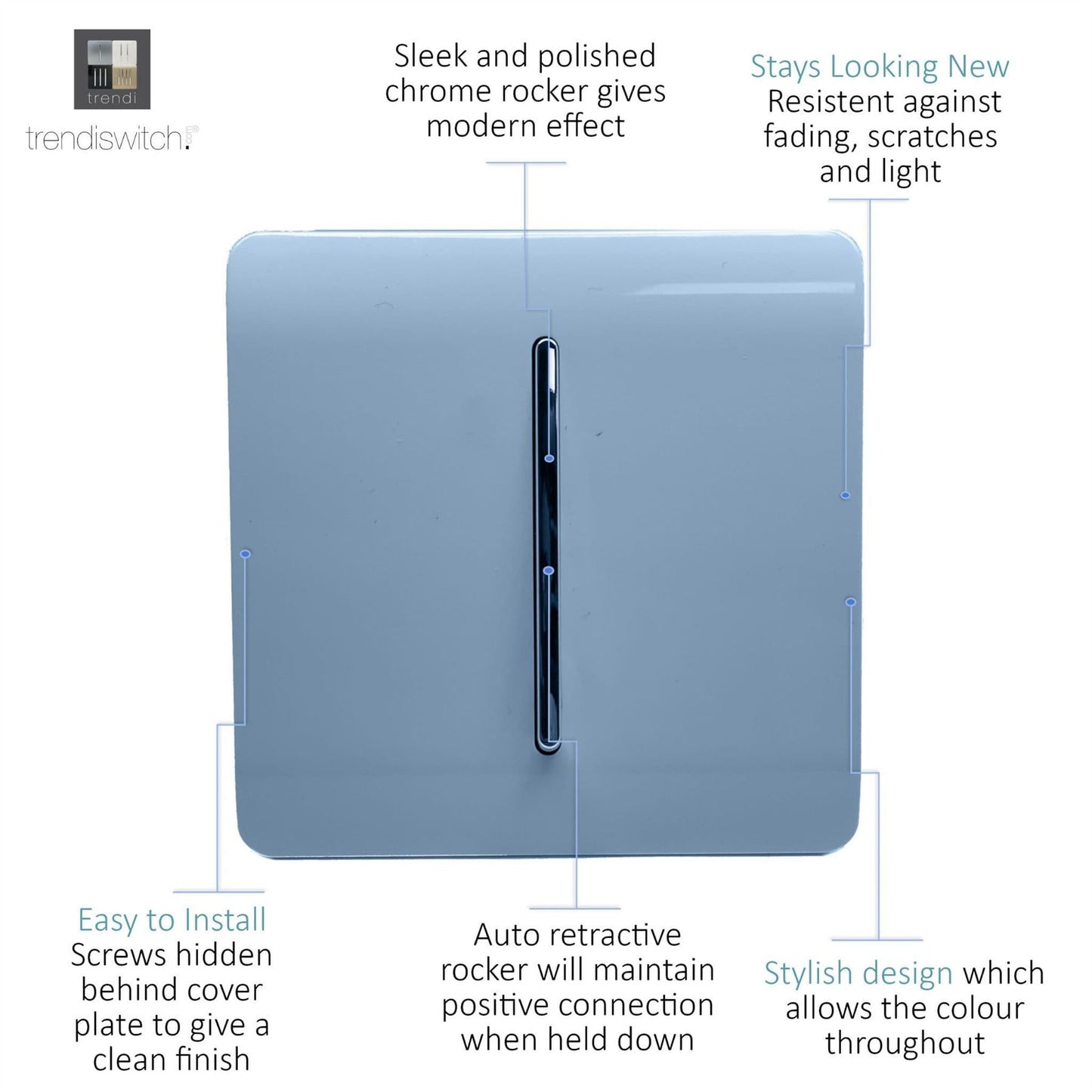 Trendi Switch 1 Gang Retractive Doorbell Switchin Sky Blue