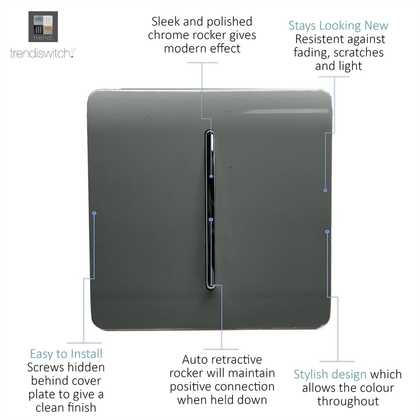 Trendi Switch 1 Gang Retractive Doorbell Switchin Charcoal Grey
