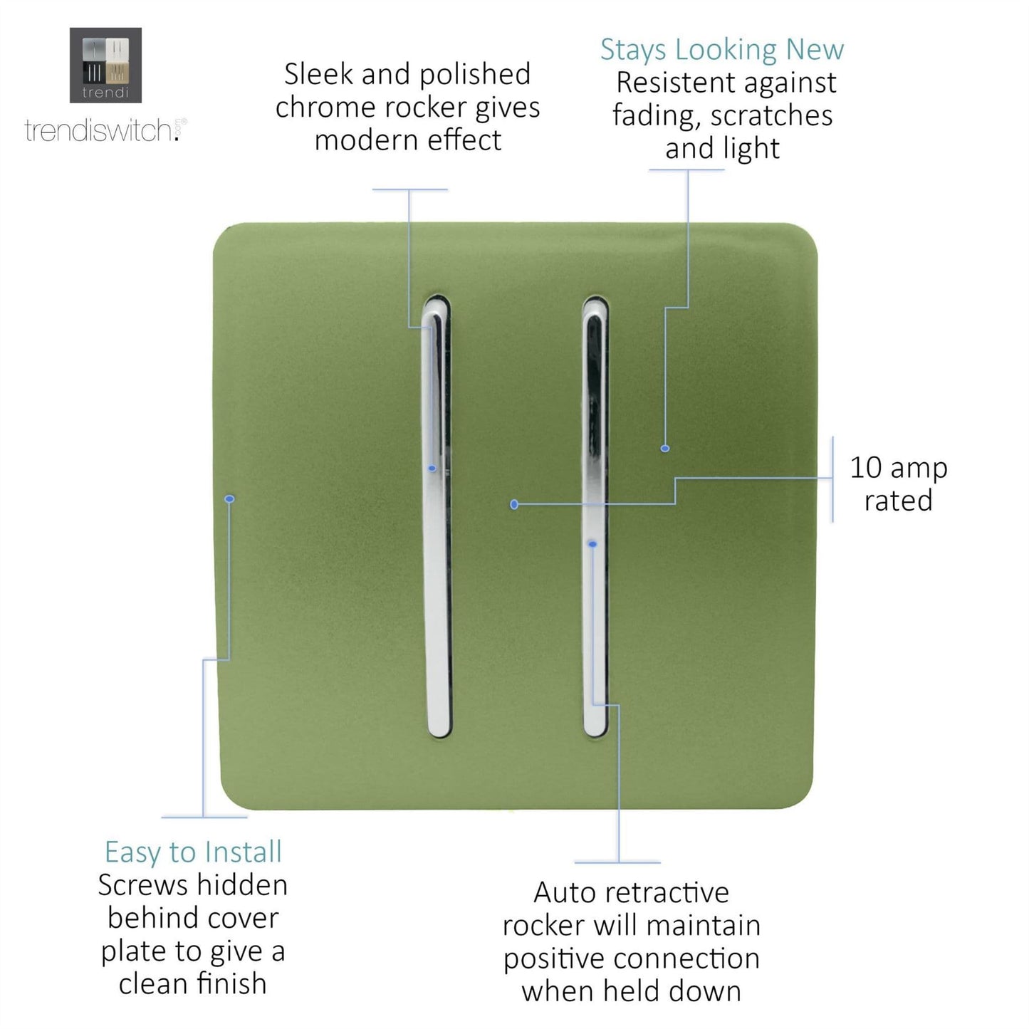 Trendi Switch 2 Gang Retractive Doorbell Switchin Moss Green