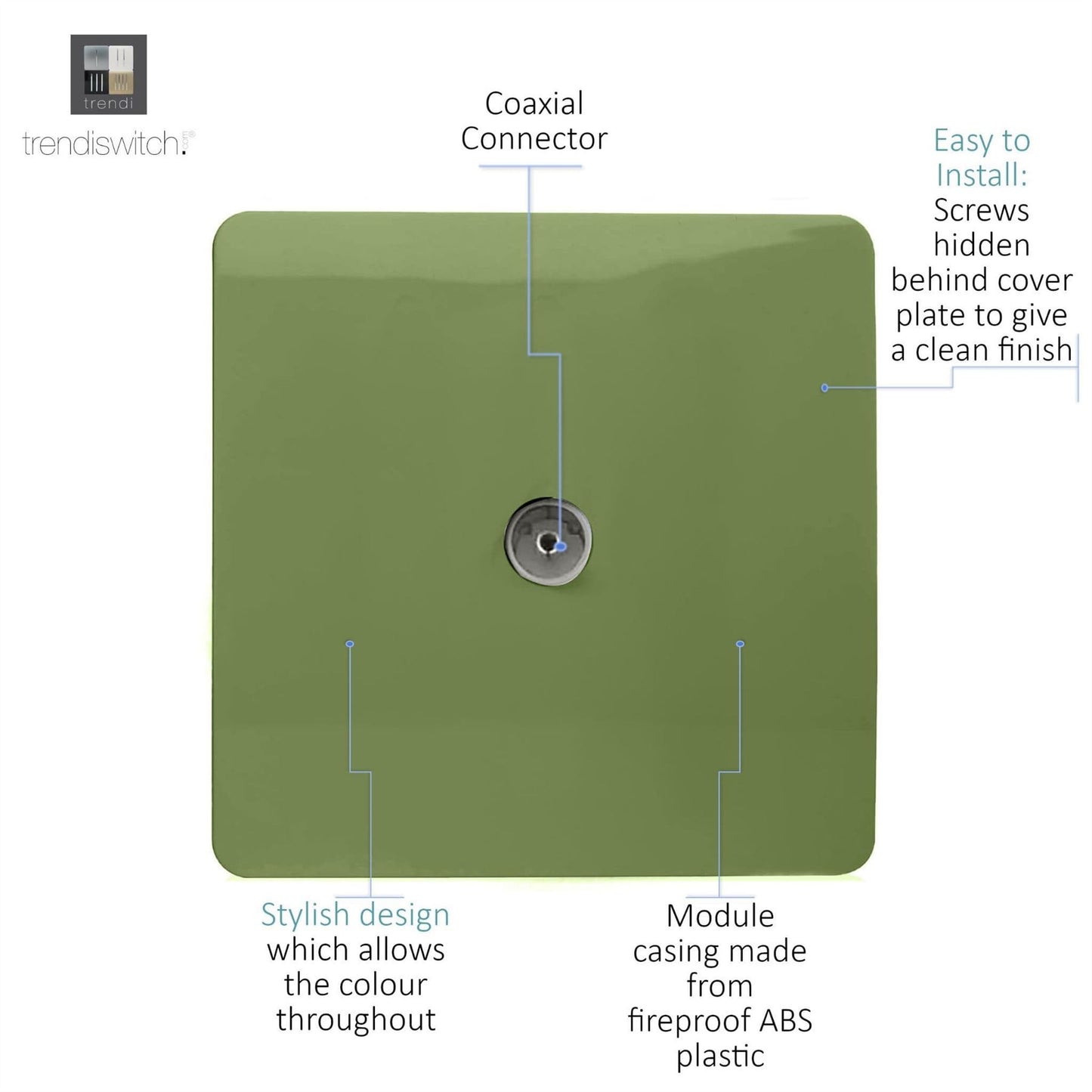Trendi Switch 1 Gang Female Co-Axial Television Socketin Moss Green