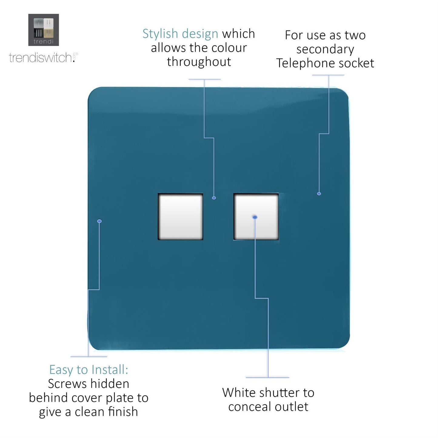 Trendi Switch 2 Gang Cat 3 Telephone Slave Socketin Ocean Blue