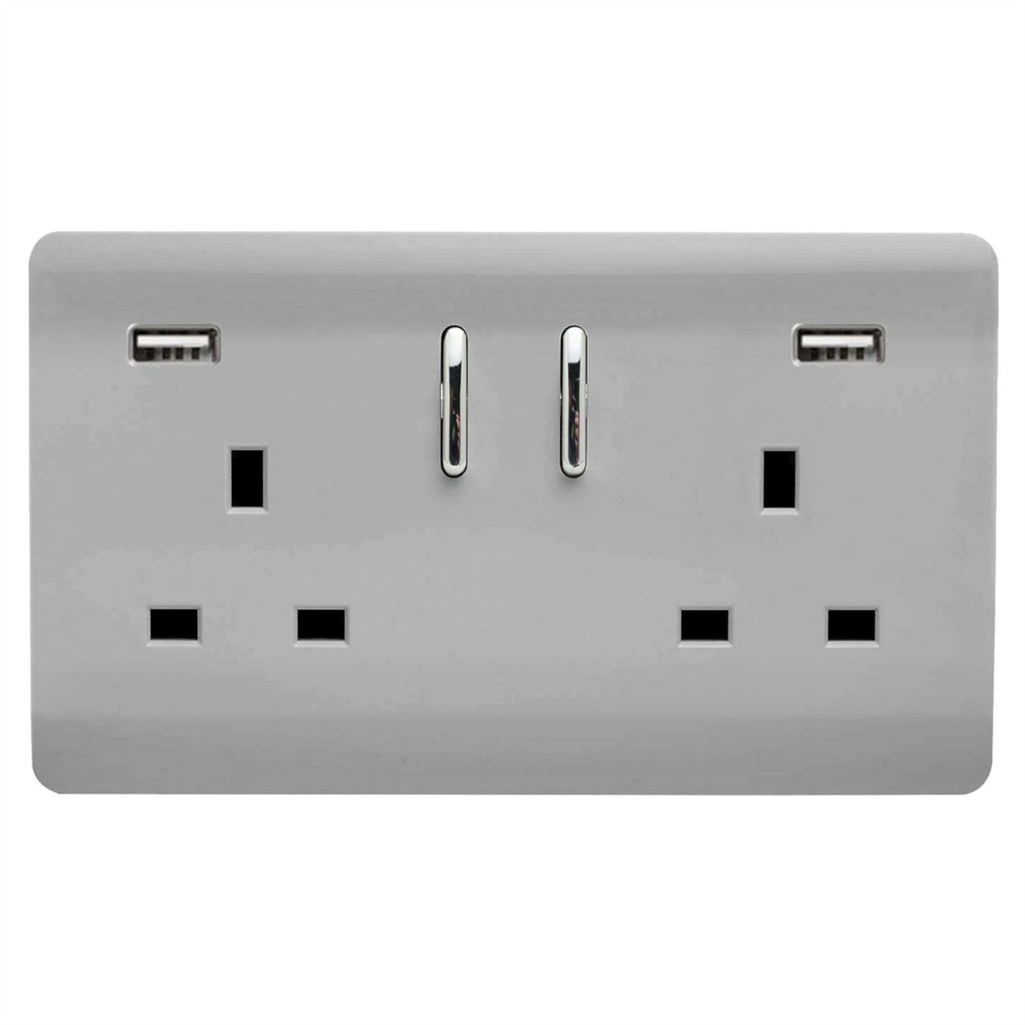 Trendi Switch 2 Gang USB 3100mA Plug Socketin Brushed Steel