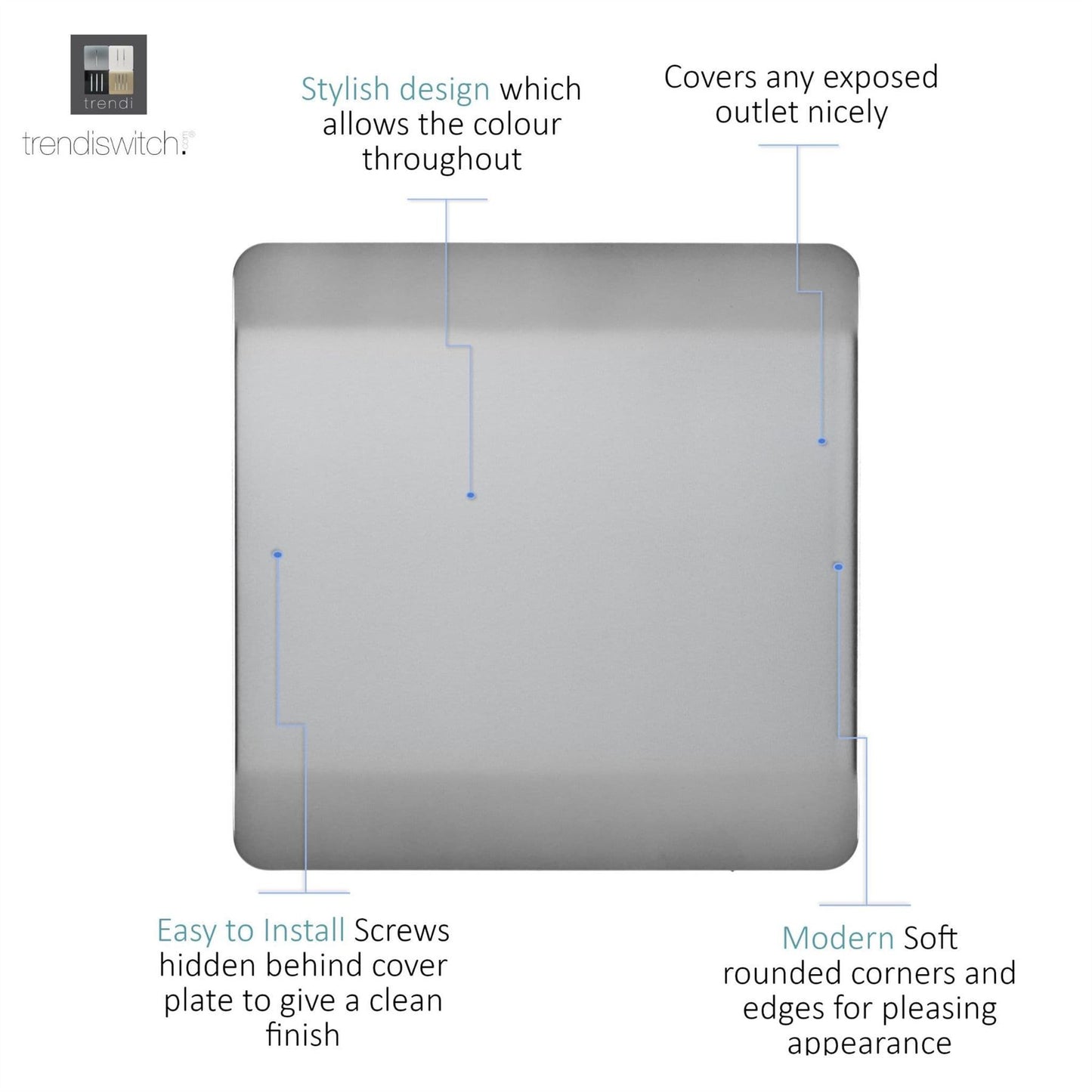 Trendi Switch Single Blanking Platein Brushed Steel