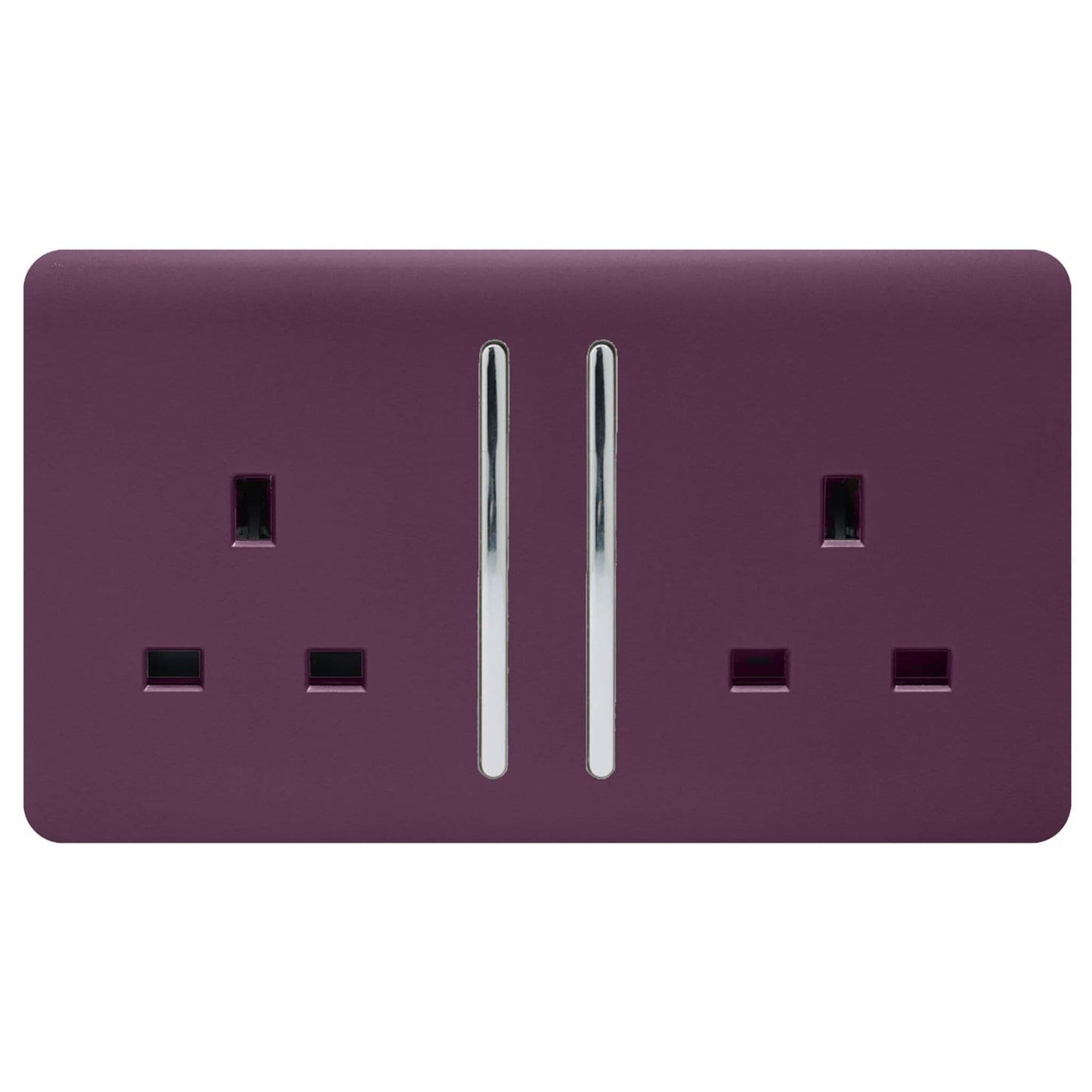Trendi Switch 2 Gang Long Switched Plug Socketin Plum Purple