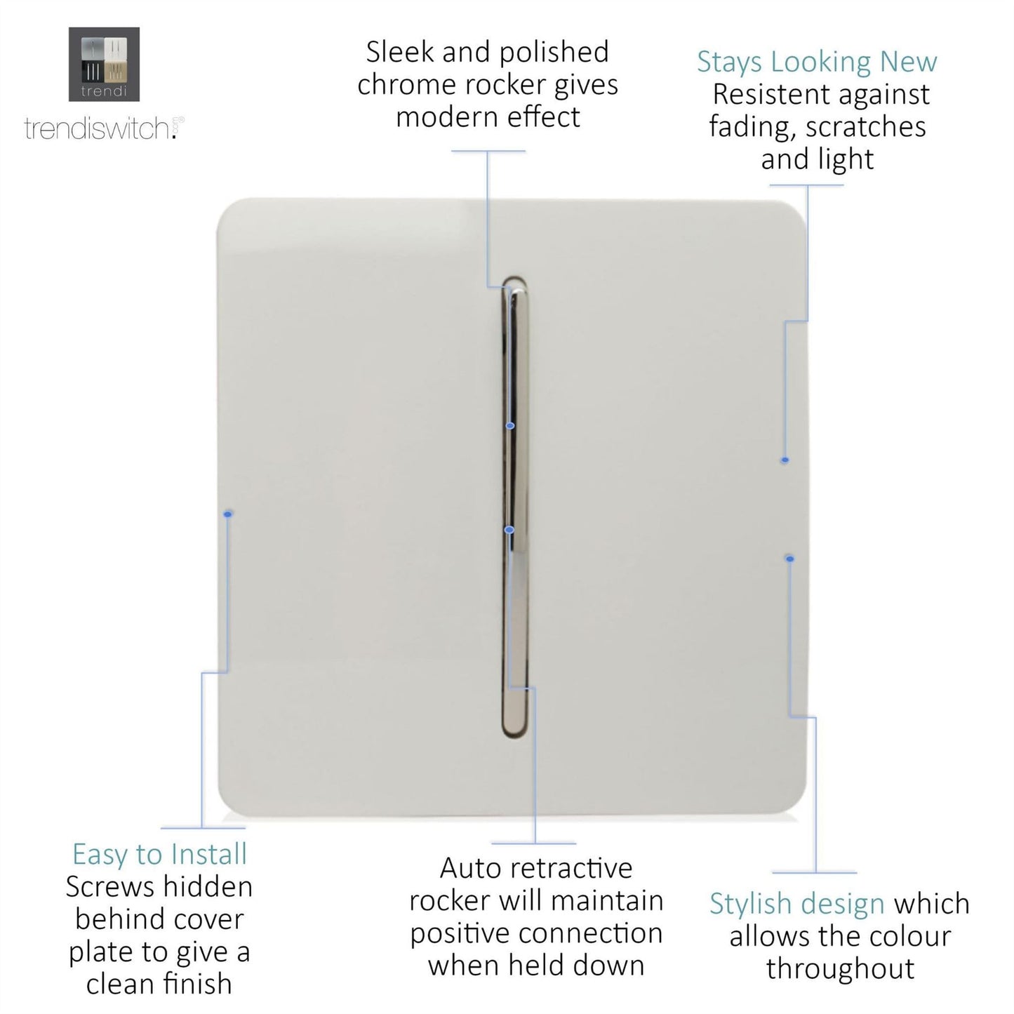 Trendi Switch 1 Gang Retractive Doorbell Switchin Ice White