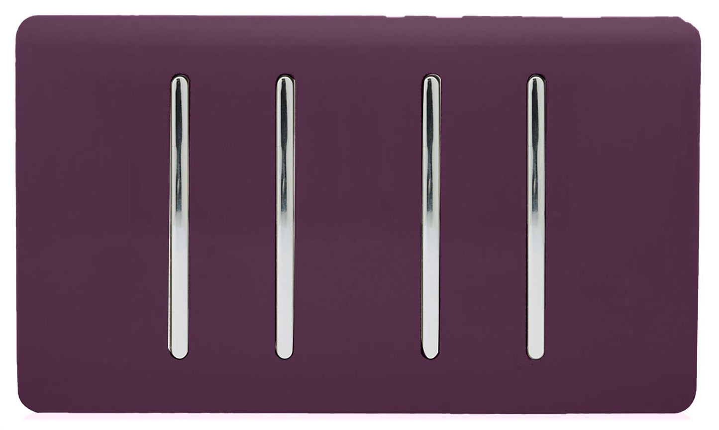 Trendi Switch 4 Gang Light Switch (3x 1 or 2 Way & 1 x Intermediate)in Plum Purple